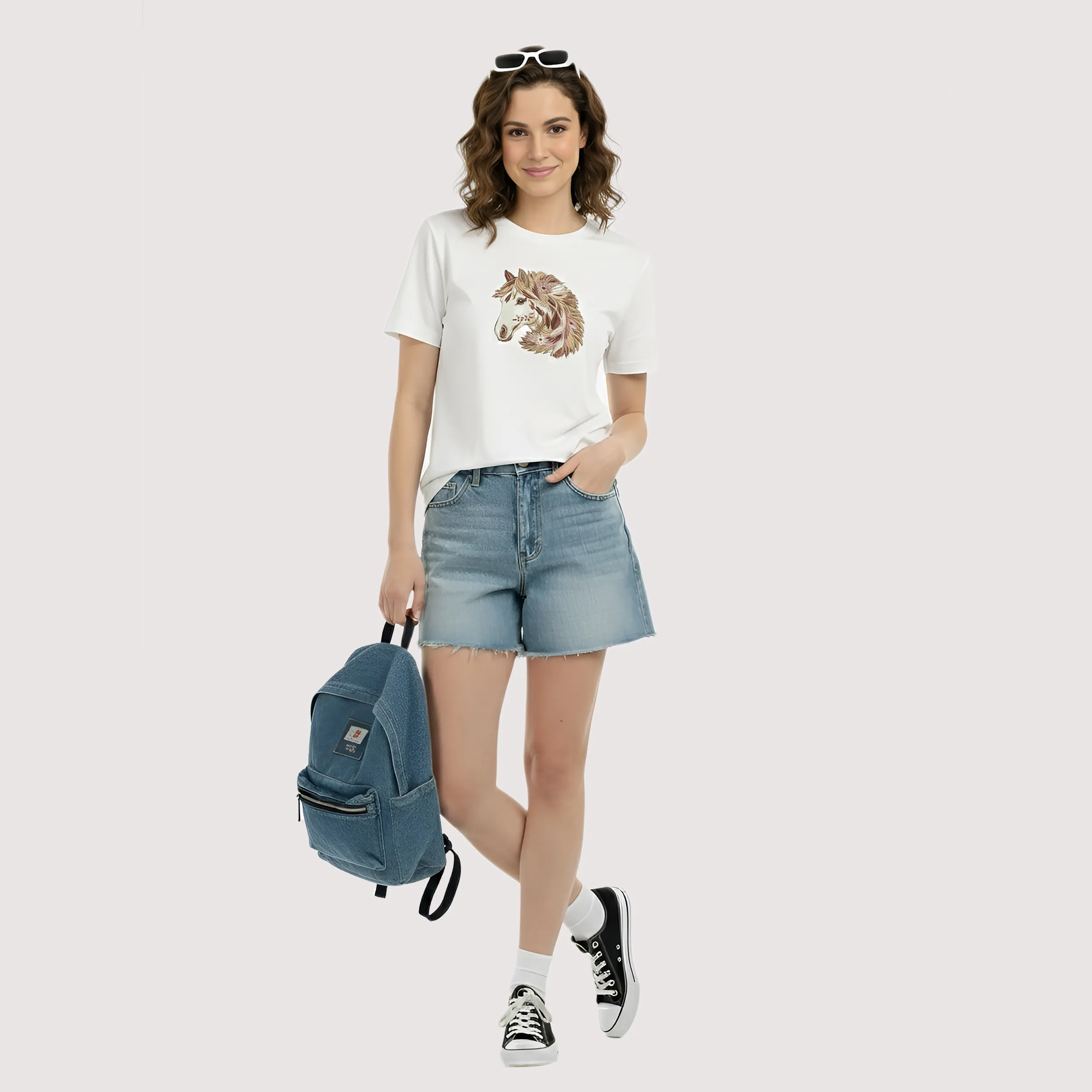 Women Unicorn Embroidery Patch Box Fit T-Shirt