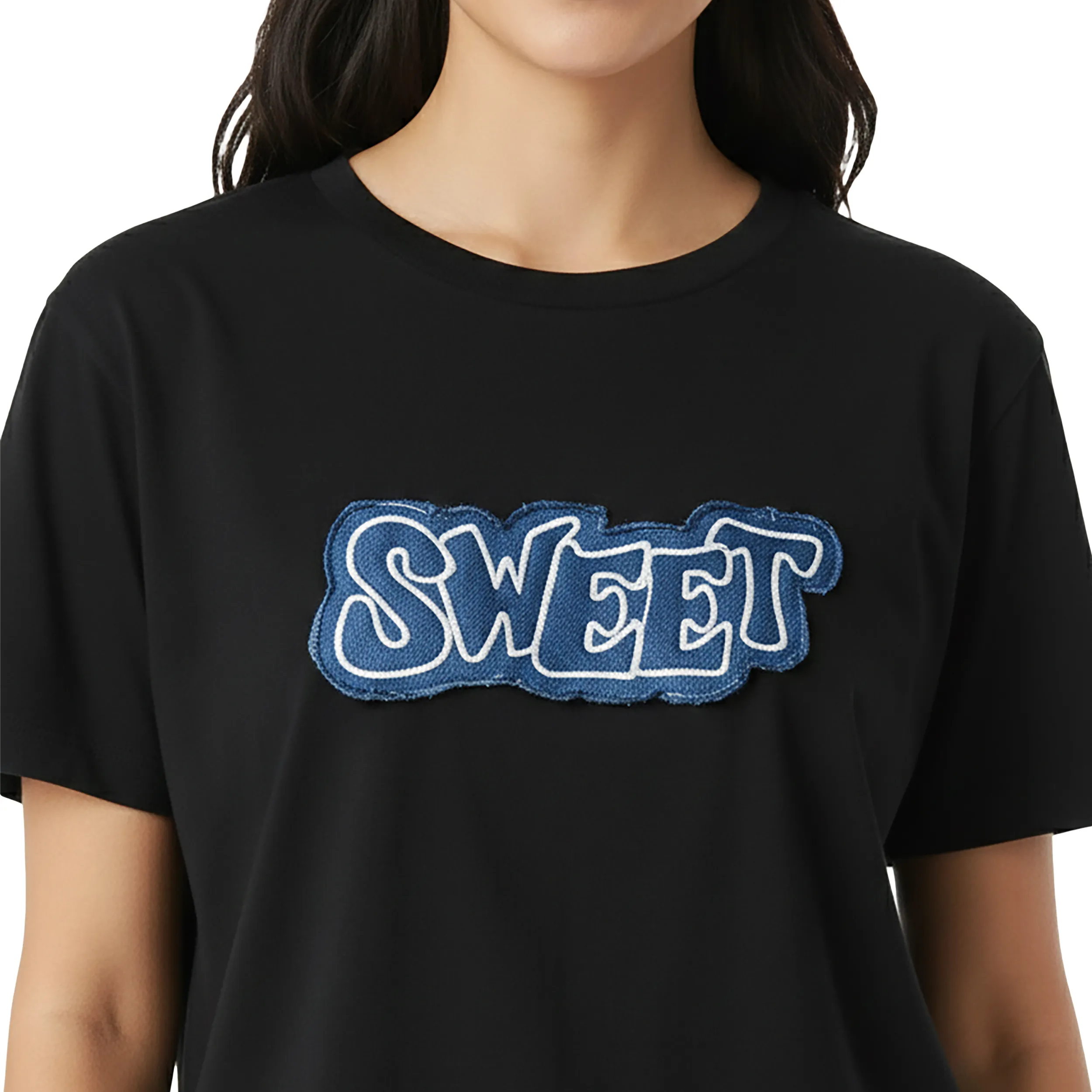 Women Denim Patchwork Box Fit T-Shirt