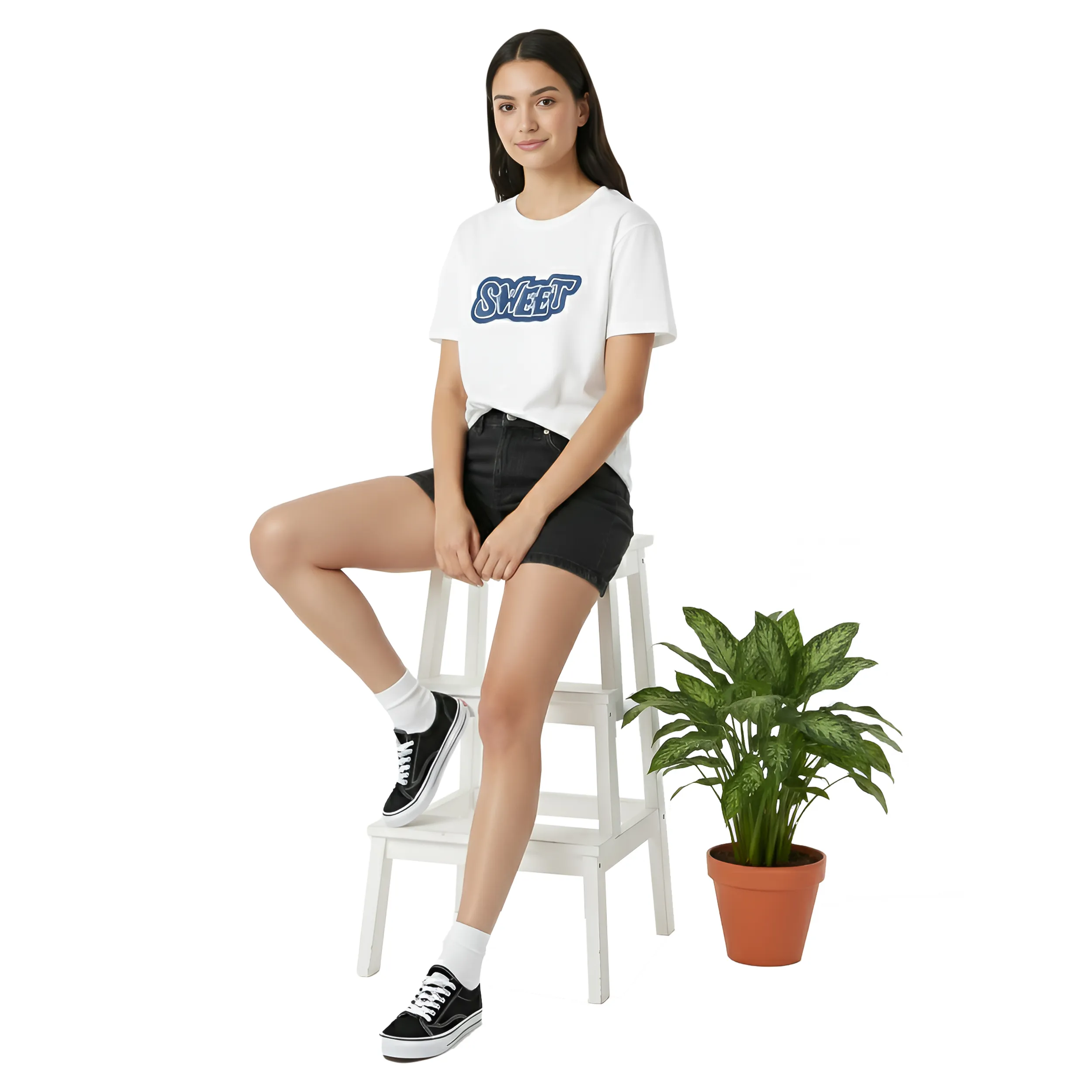 Women Denim Patchwork Box Fit T-Shirt