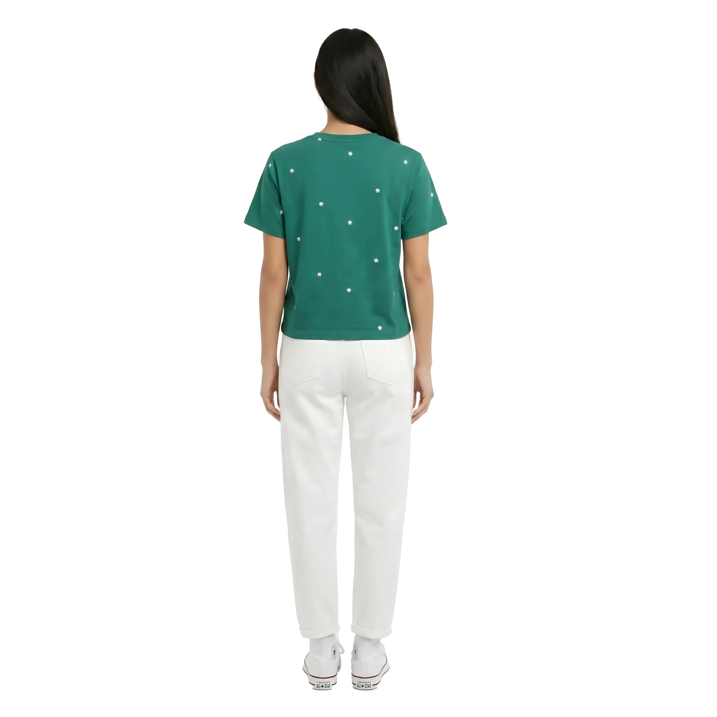Floral Embroidered Box Fit T-Shirt  Cotton Round Neck Oversized Tee