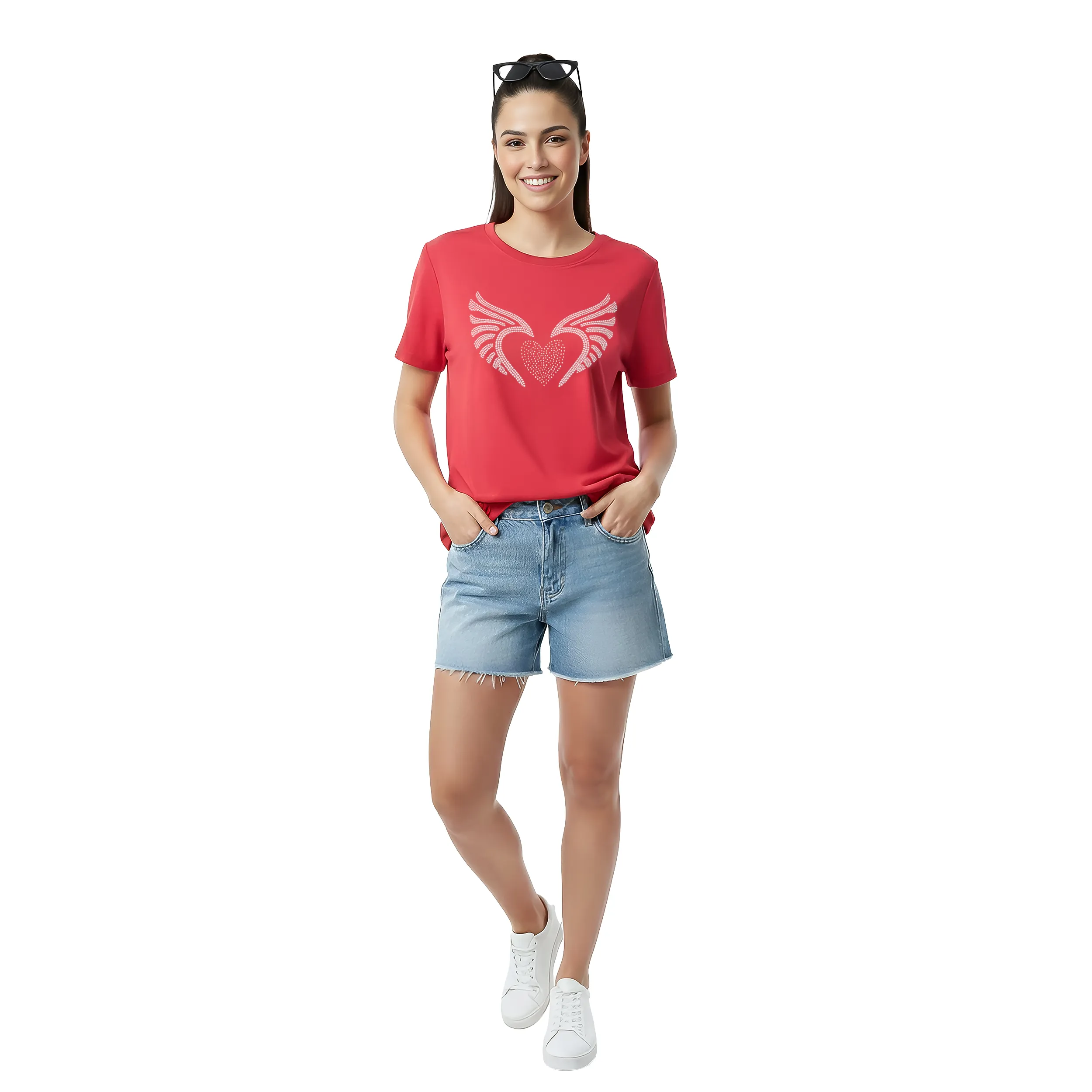 Women Wings Stone Work Box Fit T-Shirt