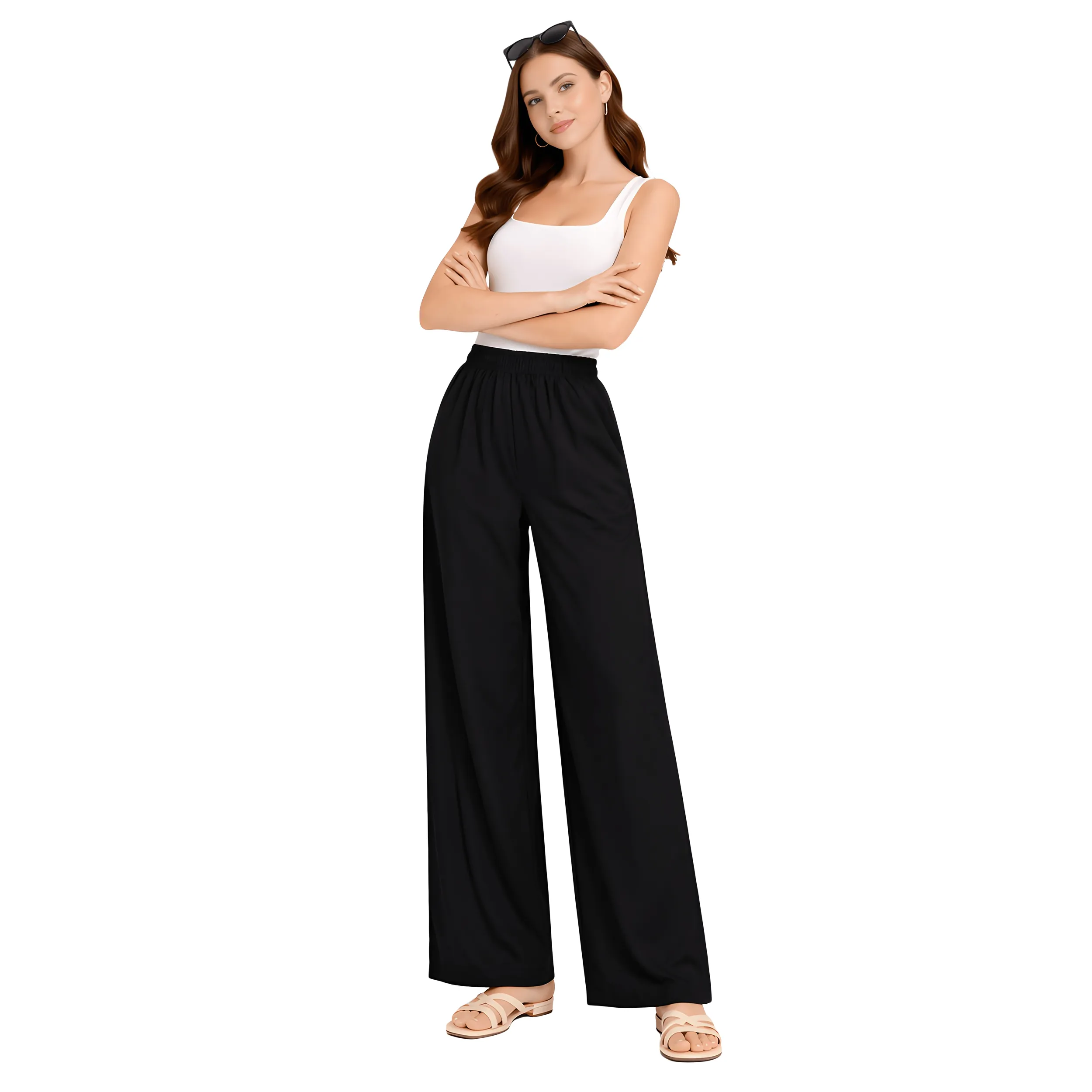 Women Flared Palazzos with Insert Pockets