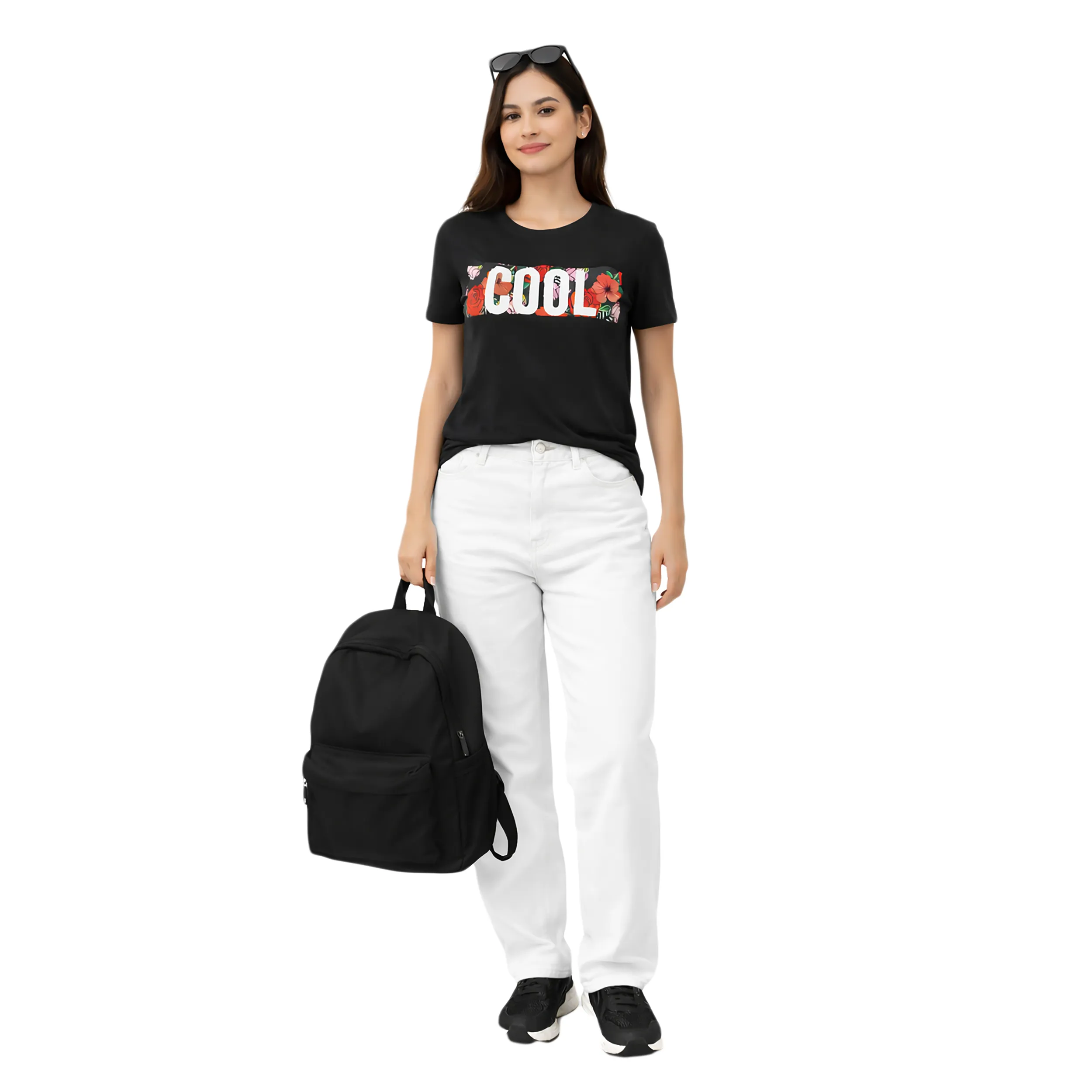 Printed Round Neck T-Shirt Regular Short Sleeve Top for Everyday Wear