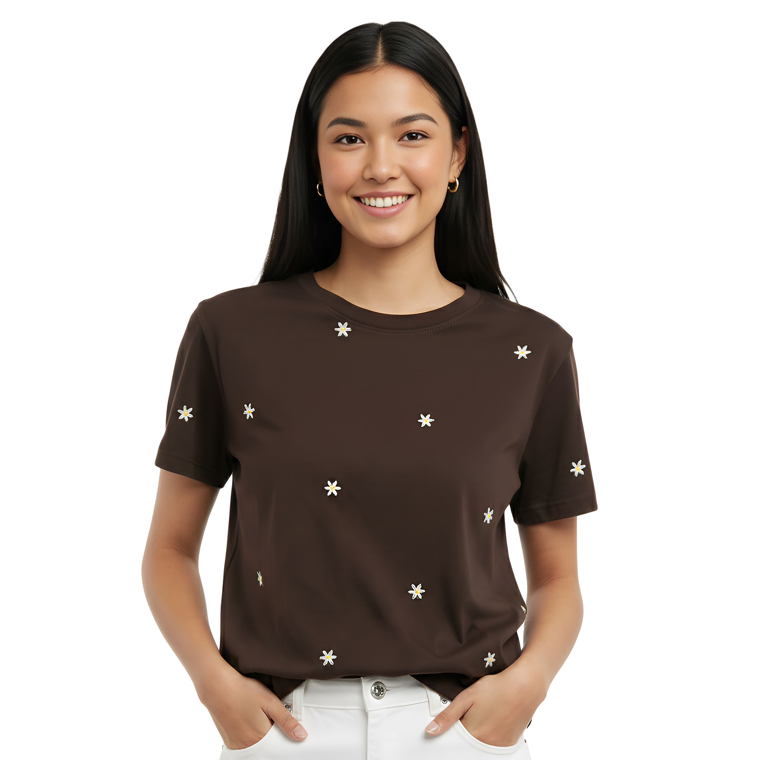 Floral Embroidered Box Fit T-Shirt  Cotton Round Neck Oversized Tee