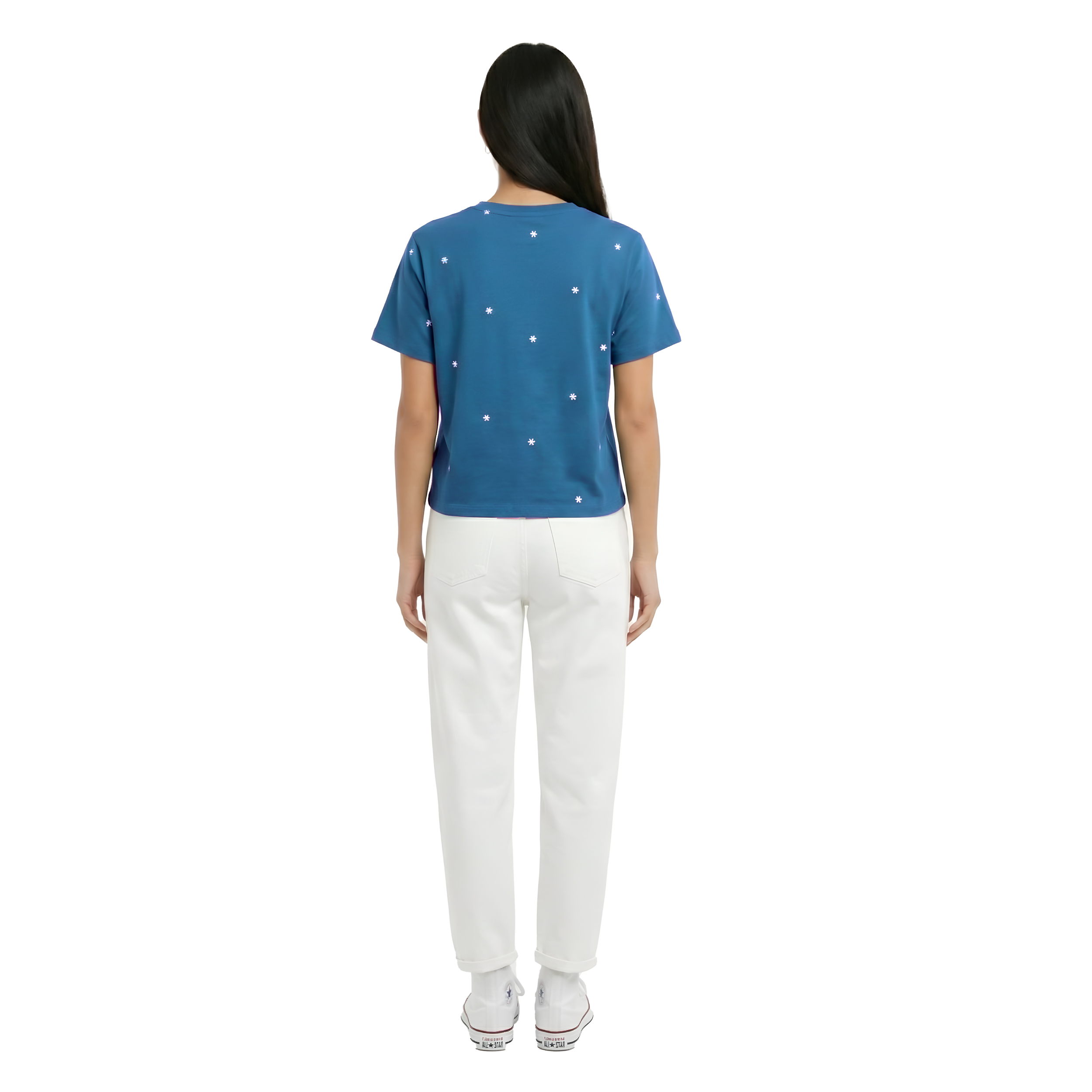 Floral Embroidered Box Fit T-Shirt  Cotton Round Neck Oversized Tee