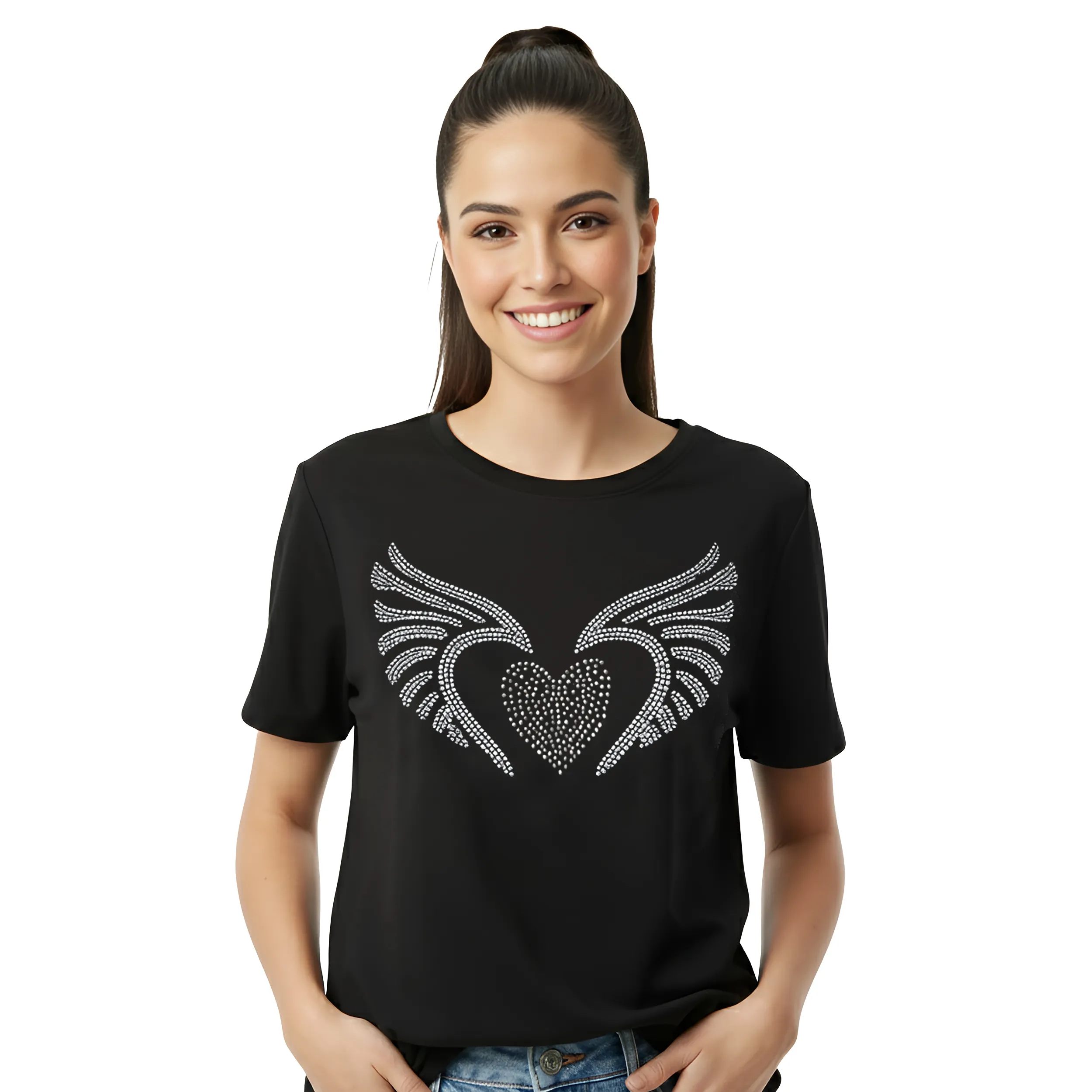 Women Wings Stone Work Box Fit T-Shirt