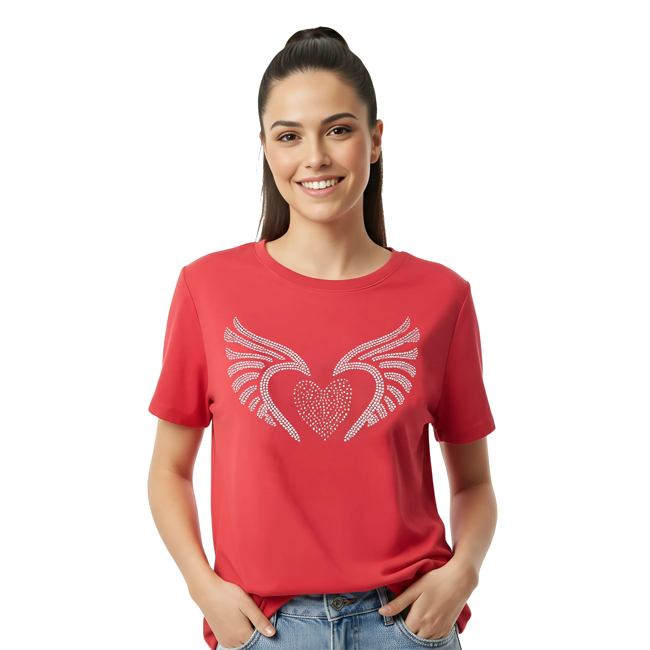 Women Wings Stone Work Box Fit T-Shirt