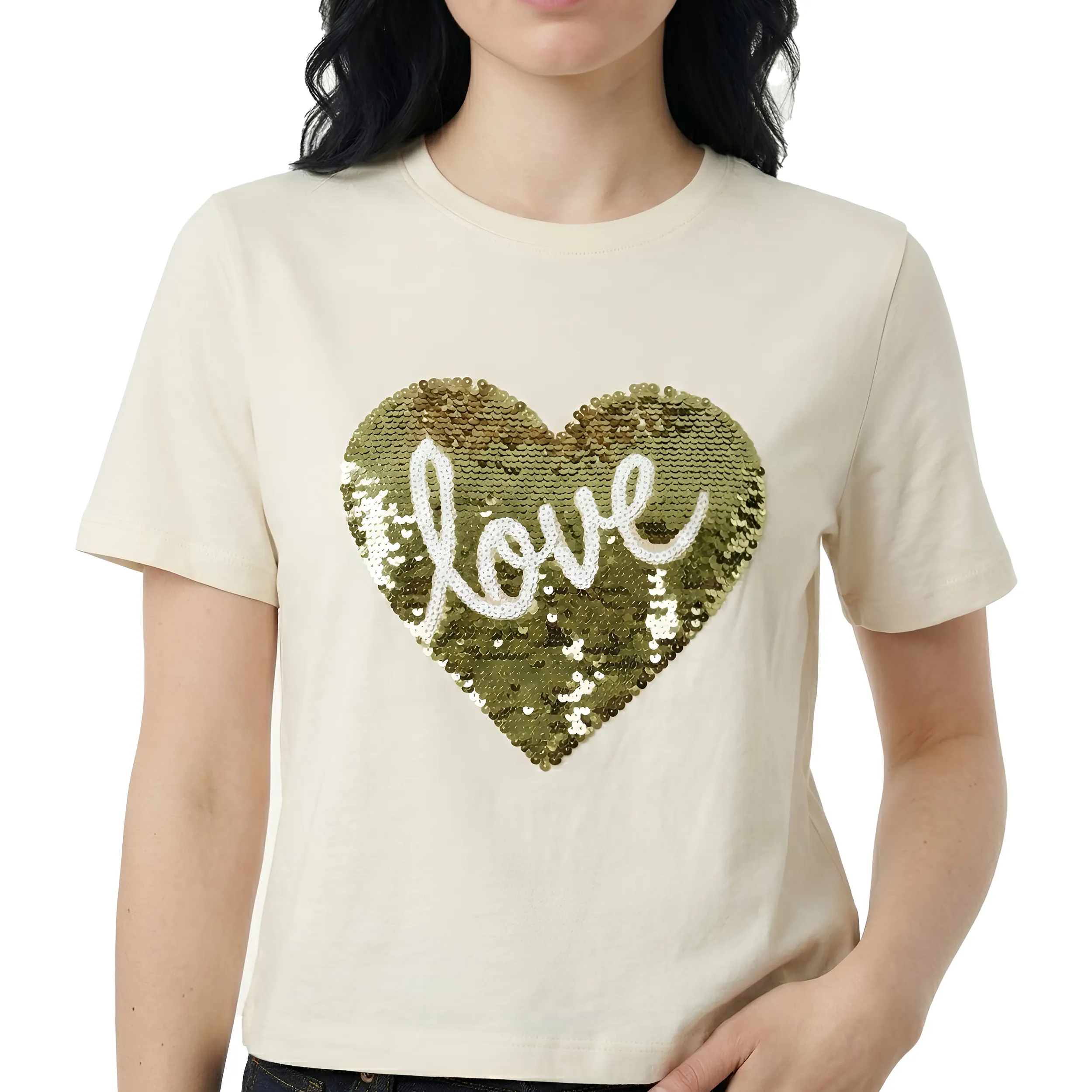 Women Sequin Work Box Fit T-Shirt