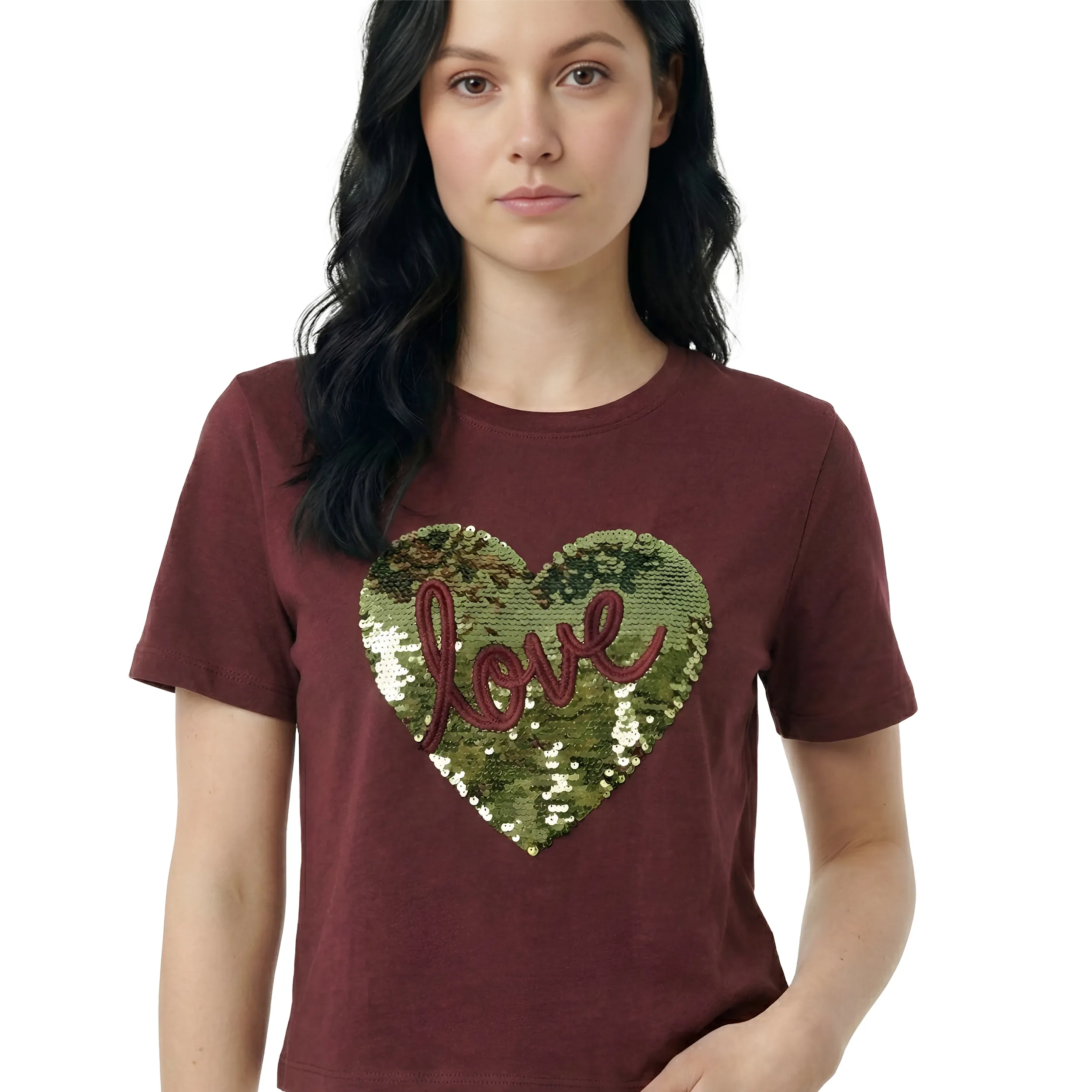 Women Sequin Work Box Fit T-Shirt