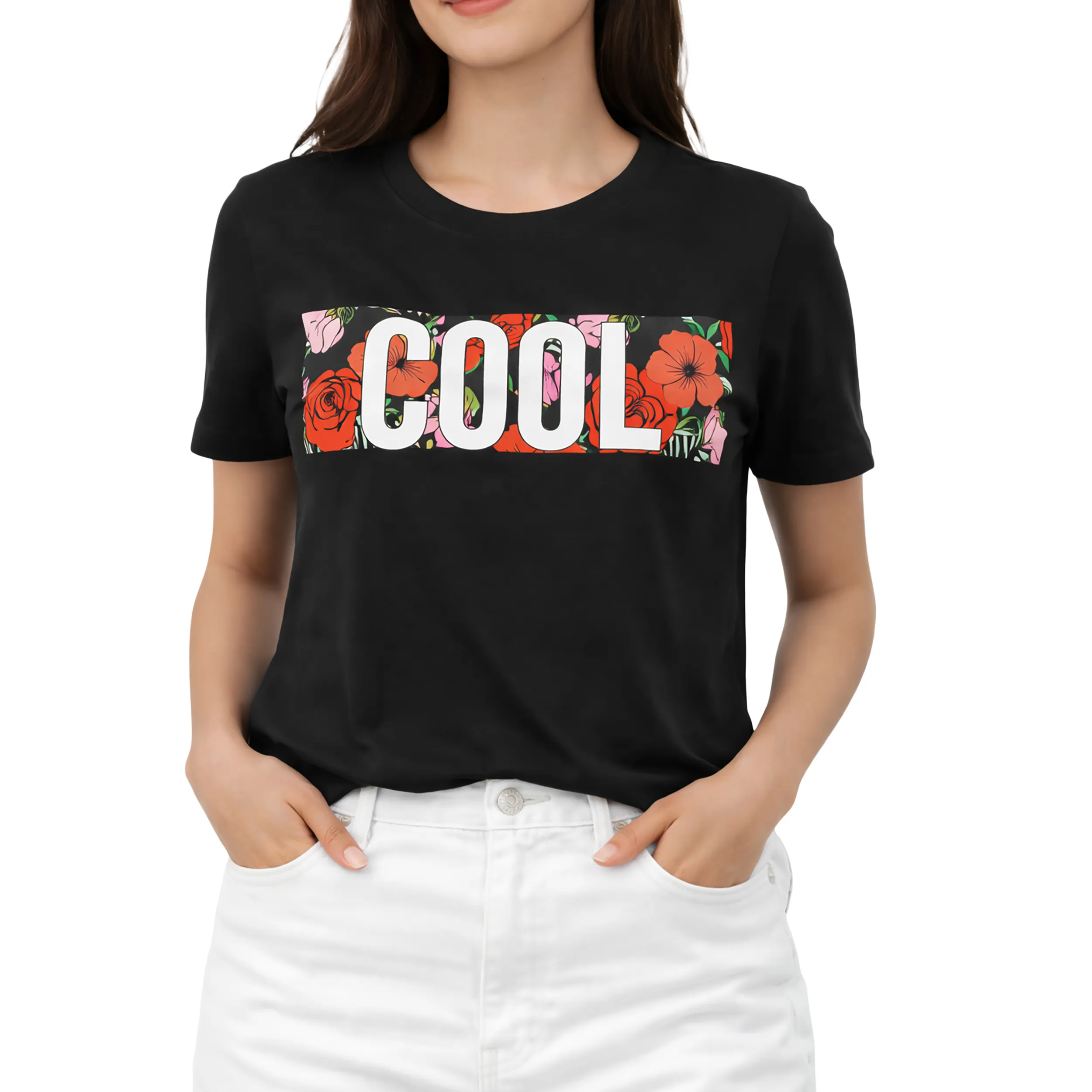 Printed Round Neck T-Shirt Regular Short Sleeve Top for Everyday Wear