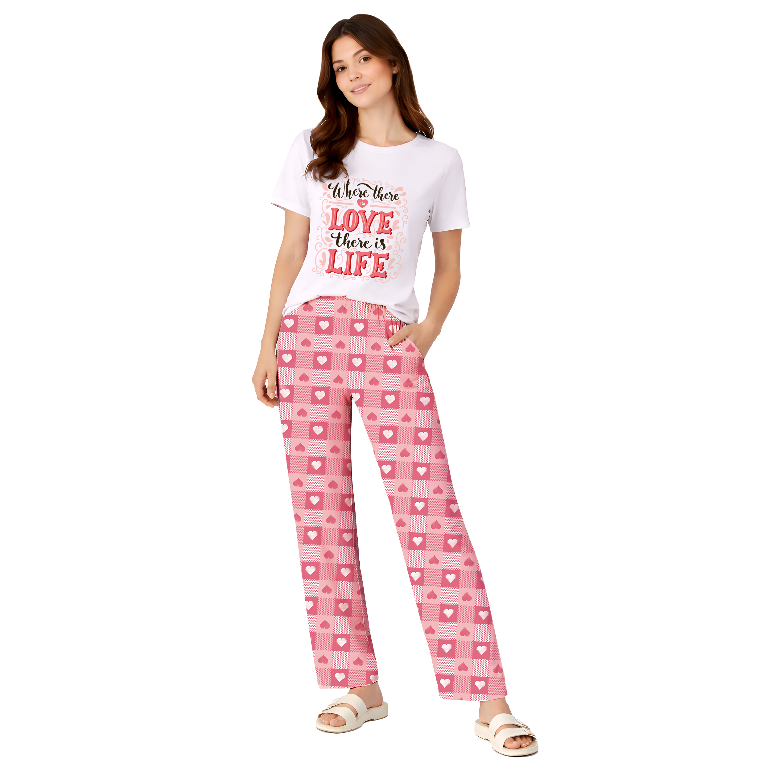 Women Printed Nightwear Set | Soft Cotton Blend T-shirt & Pyjama Set | Relaxed Fit Sleepwear