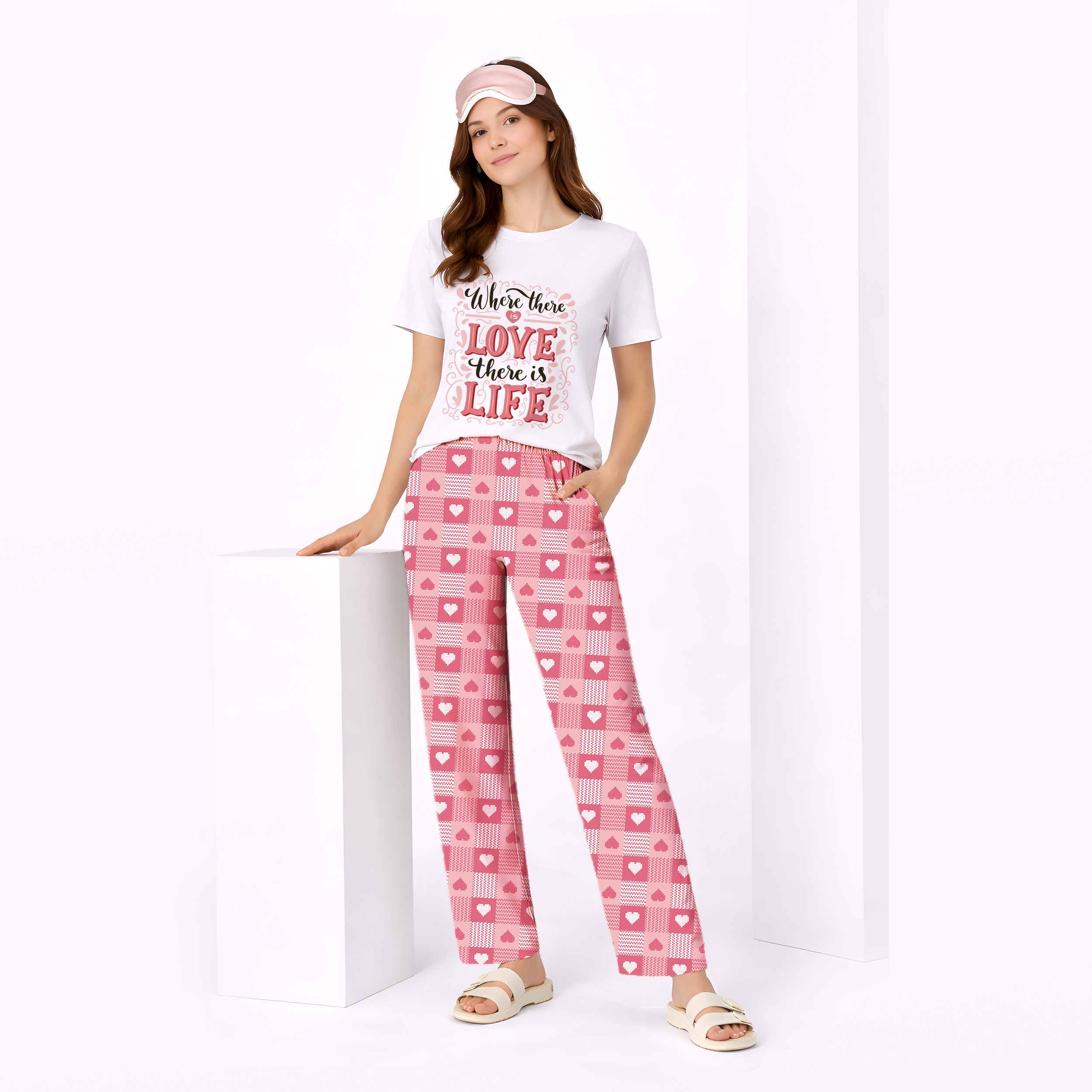 Women Printed Nightwear Set | Soft Cotton Blend T-shirt & Pyjama Set | Relaxed Fit Sleepwear