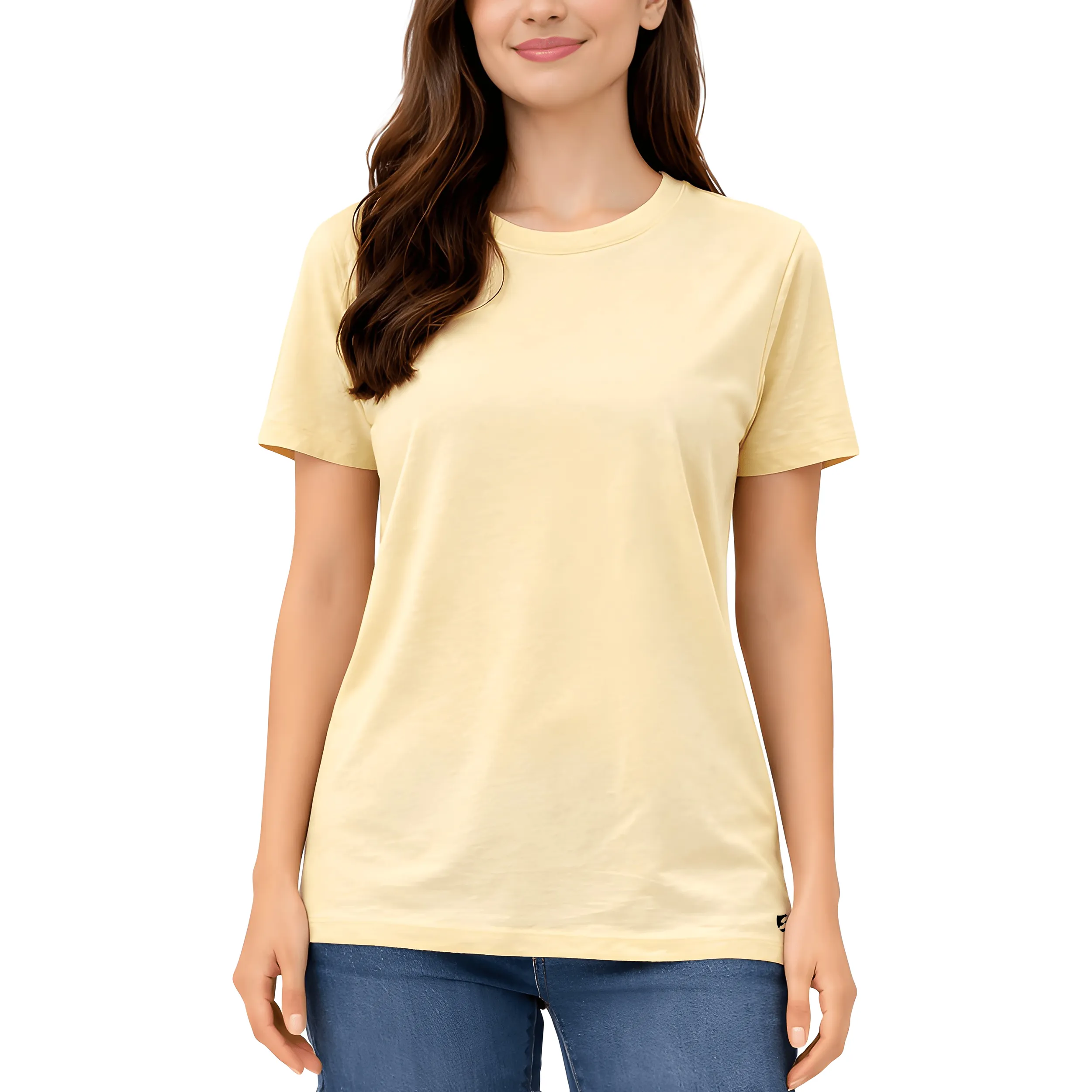 Cotton Round Neck T-Shirt Regular Fit Solid Casual Tee Soft Breathable Top