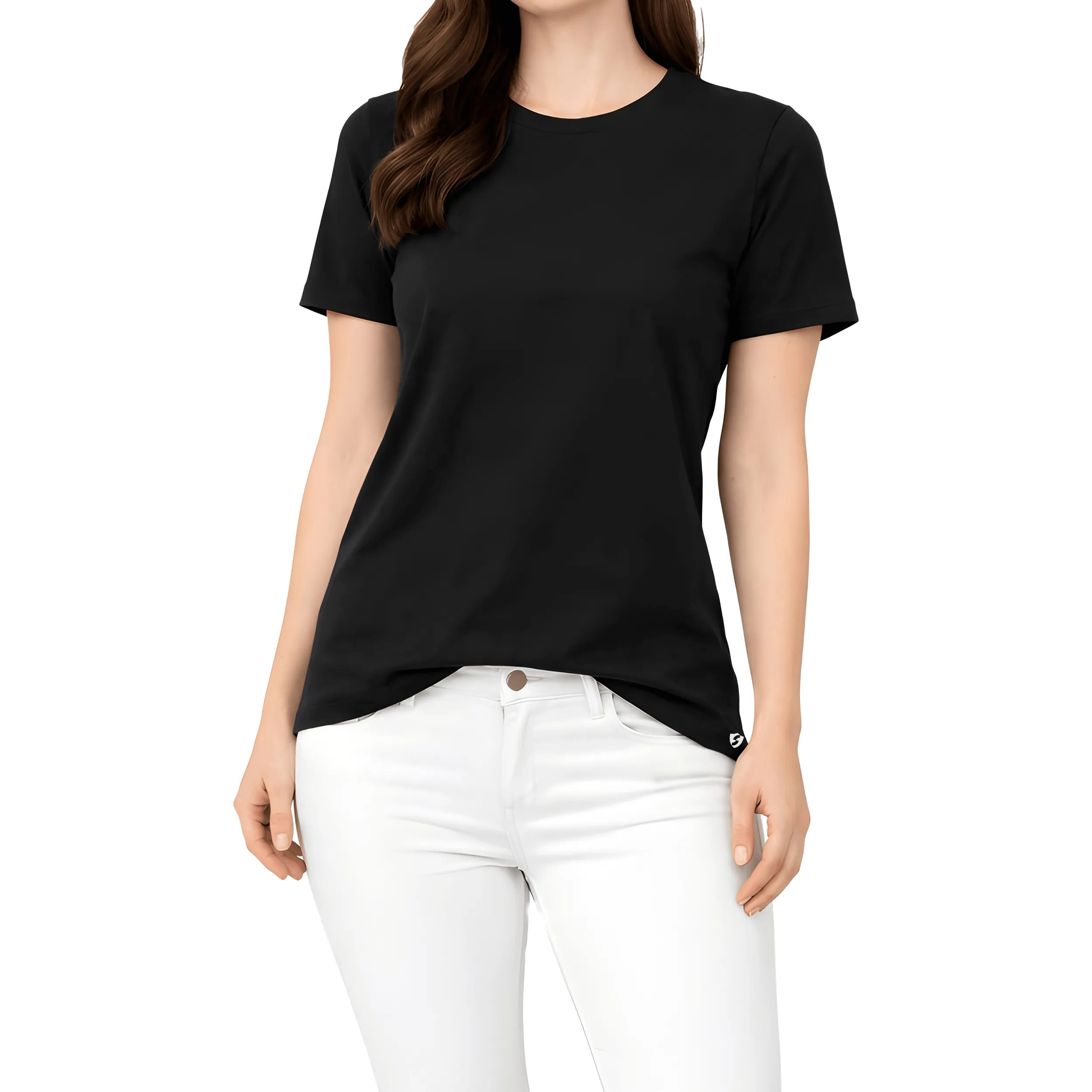 Cotton Round Neck T-Shirt Regular Fit Solid Casual Tee Soft Breathable Top