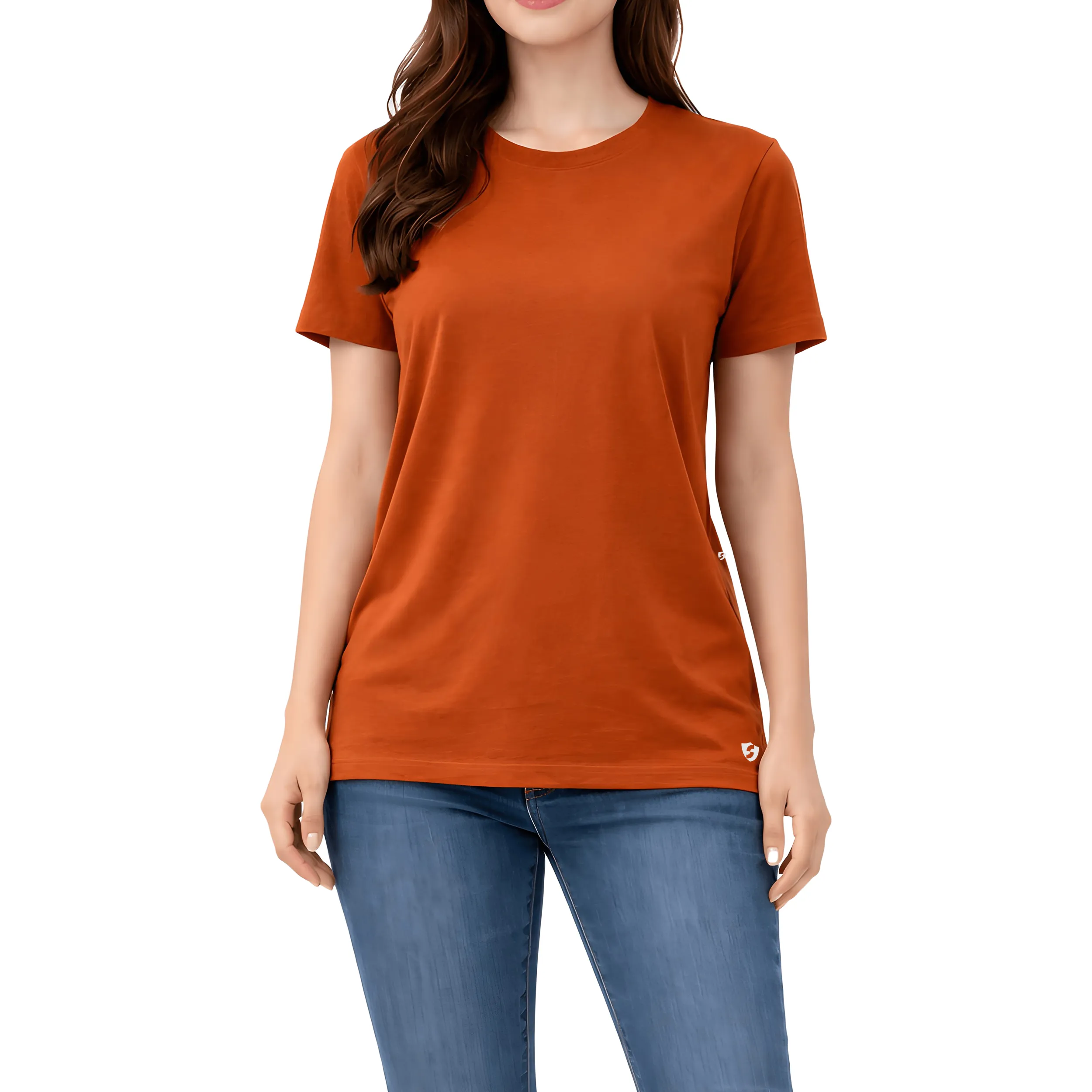 Cotton Round Neck T-Shirt Regular Fit Solid Casual Tee Soft Breathable Top