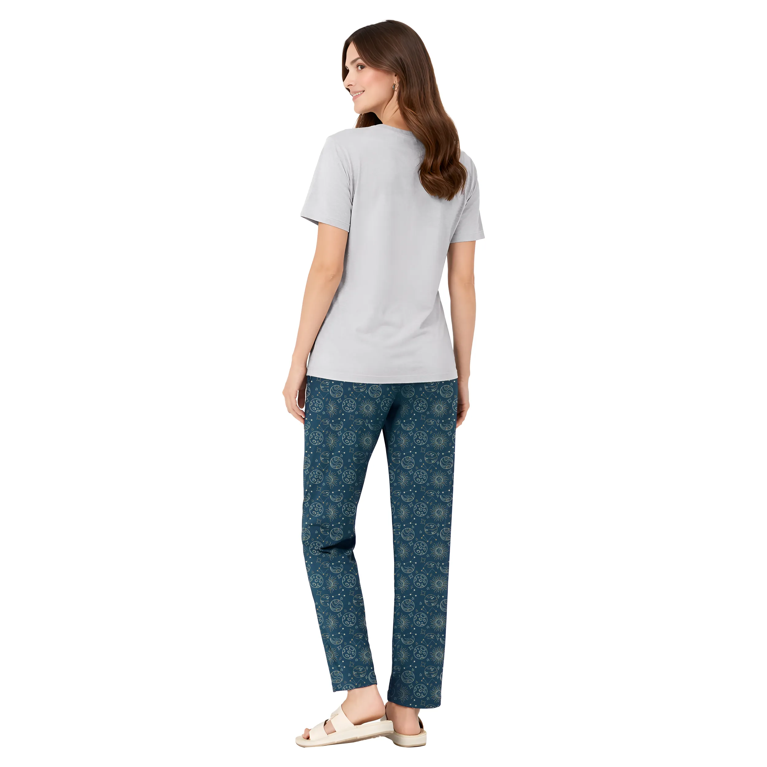Women Printed Nightwear Set | Soft Cotton Blend T-shirt & Pyjama Set | Relaxed Fit Sleepwear