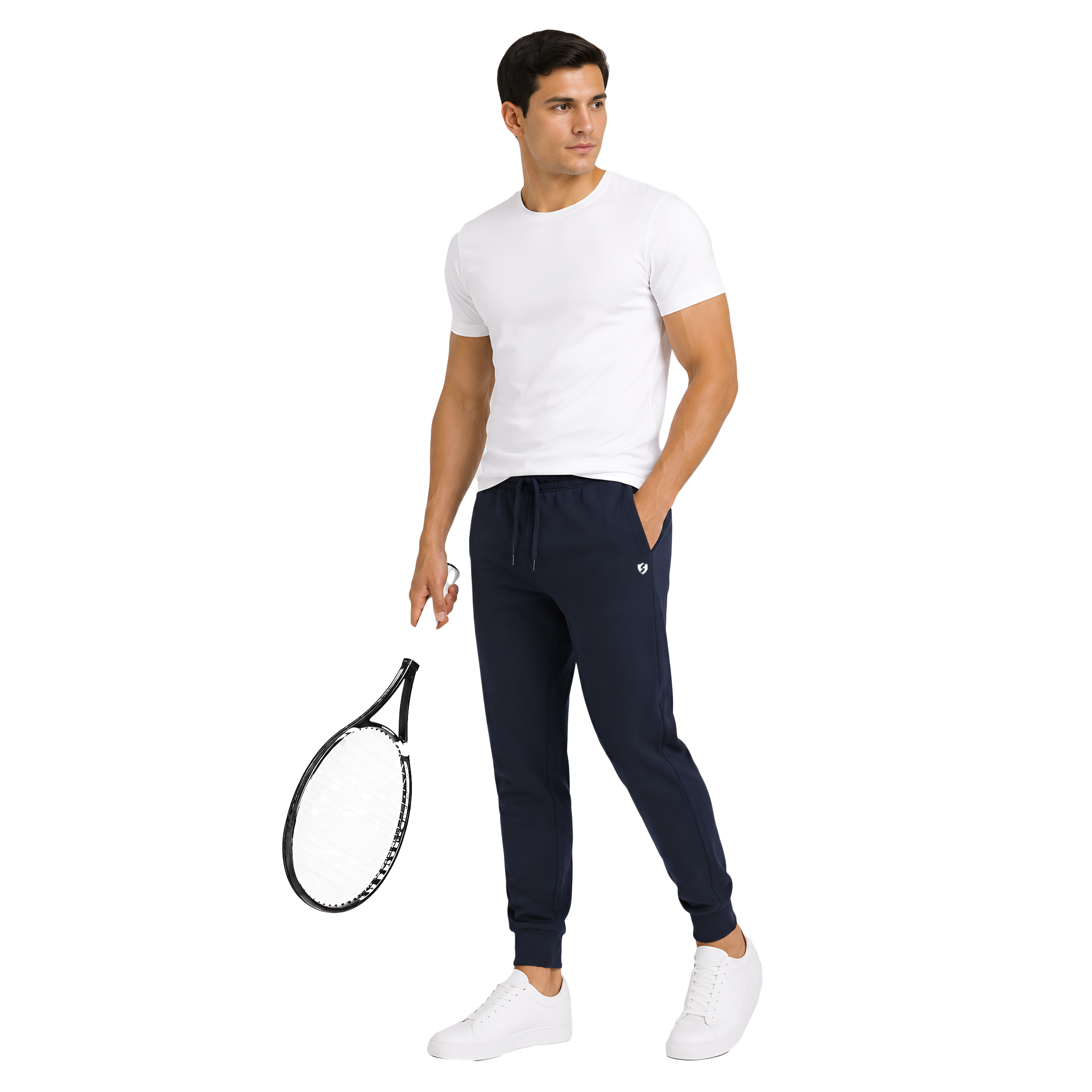 Men Cotton Slim Fit Jogger Pants with Zipper Pockets