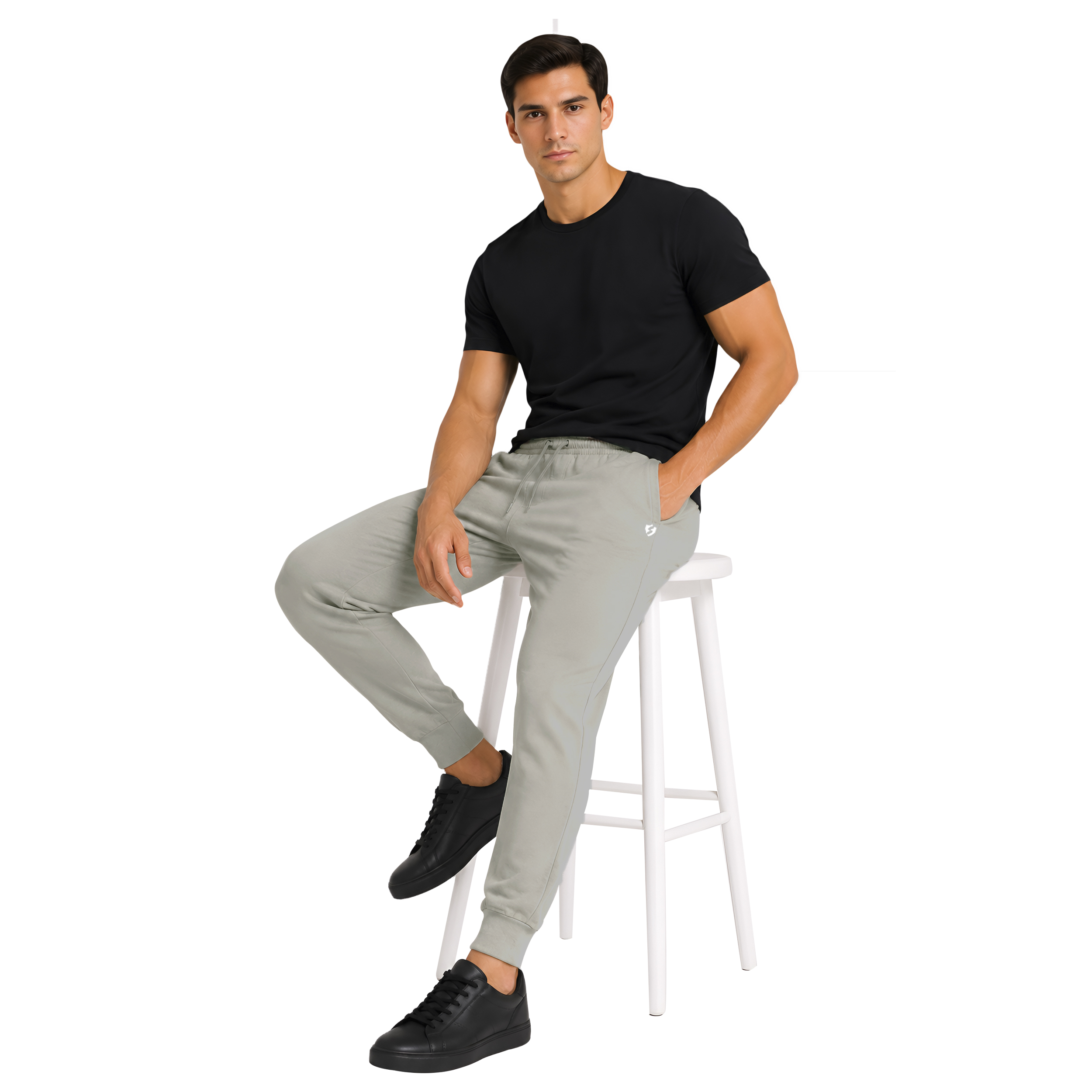 Men Cotton Slim Fit Jogger Pants with Zipper Pockets