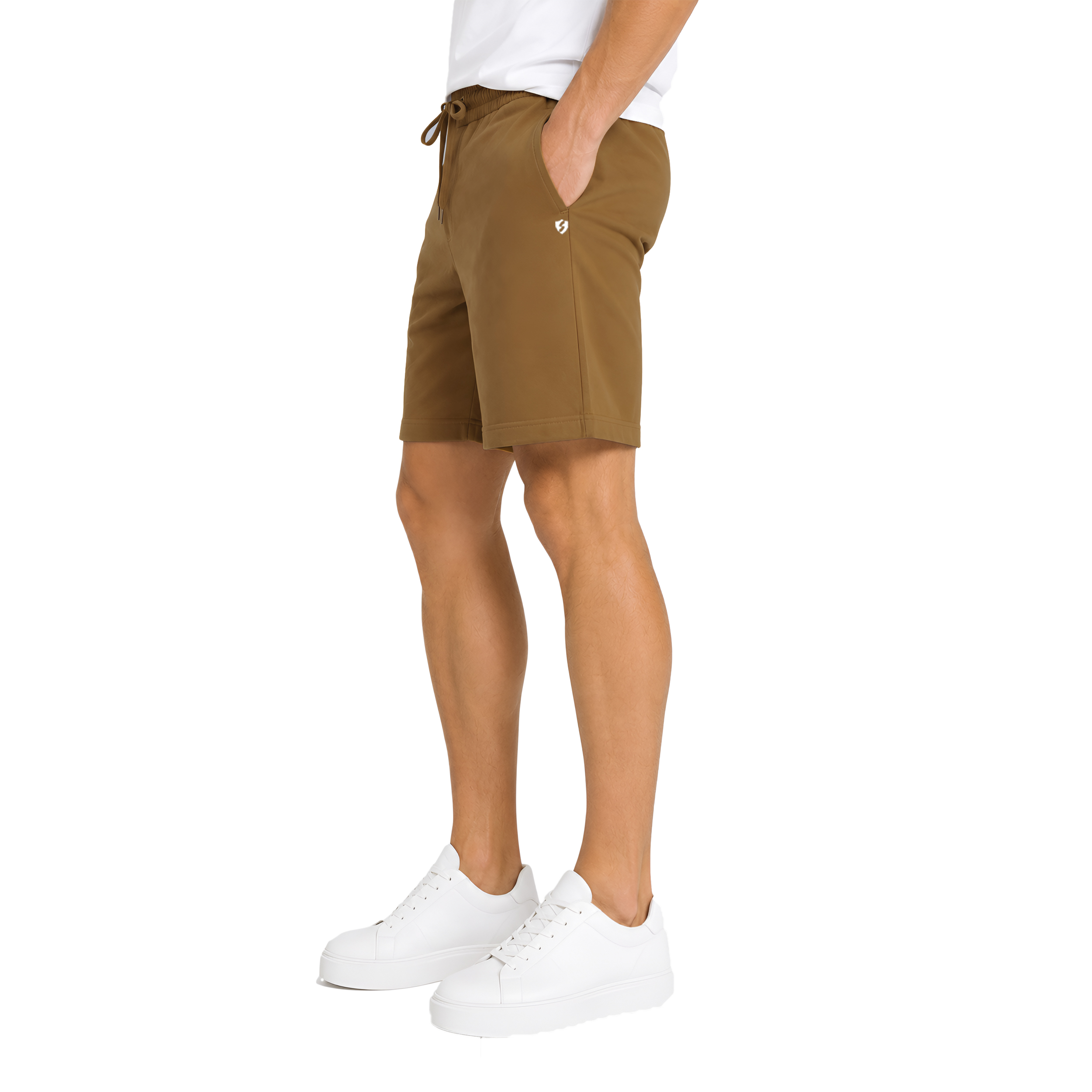 Men Cotton Regular Fit Shorts with Zipper Pocket & Drawstring Waist