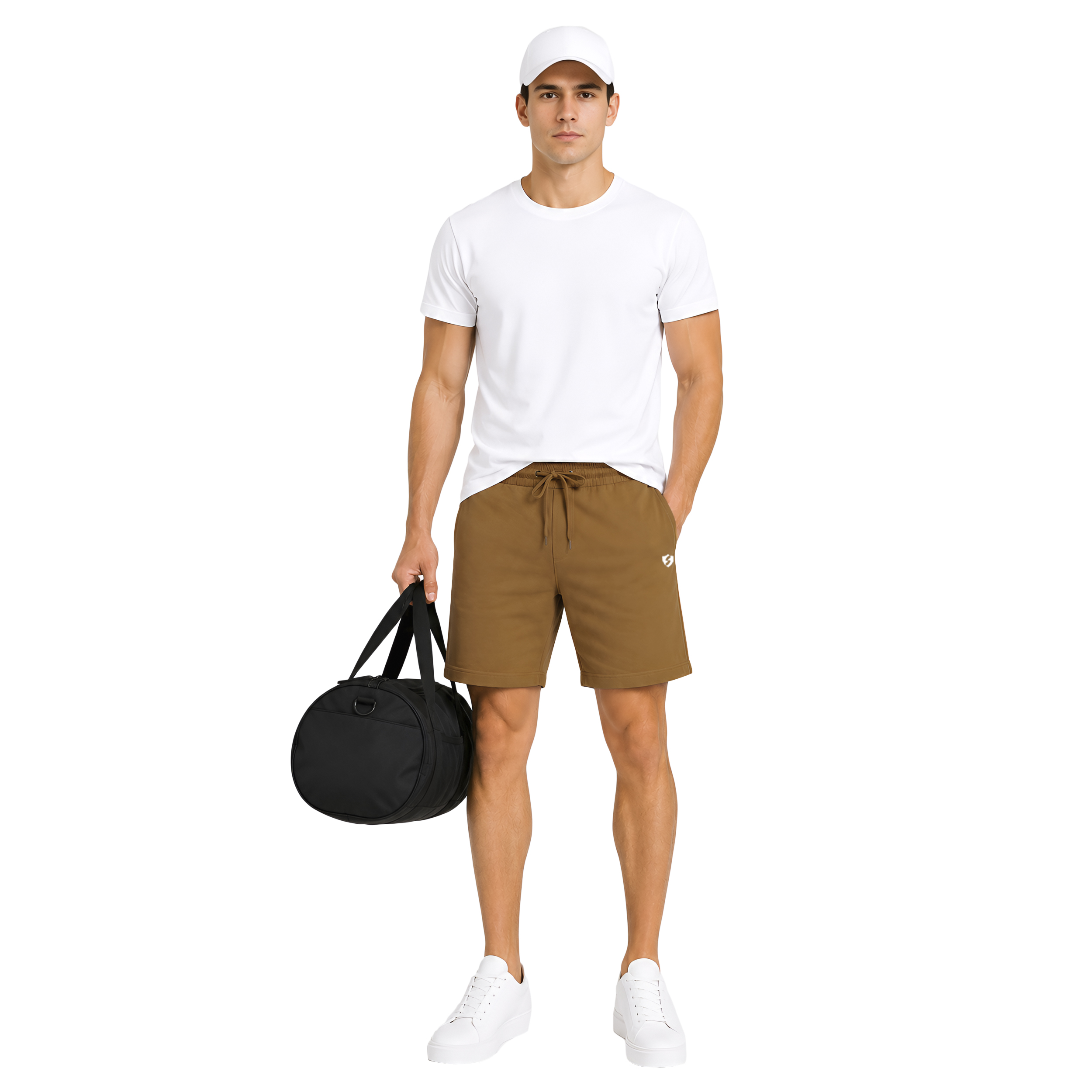 Men Cotton Regular Fit Shorts with Zipper Pocket & Drawstring Waist