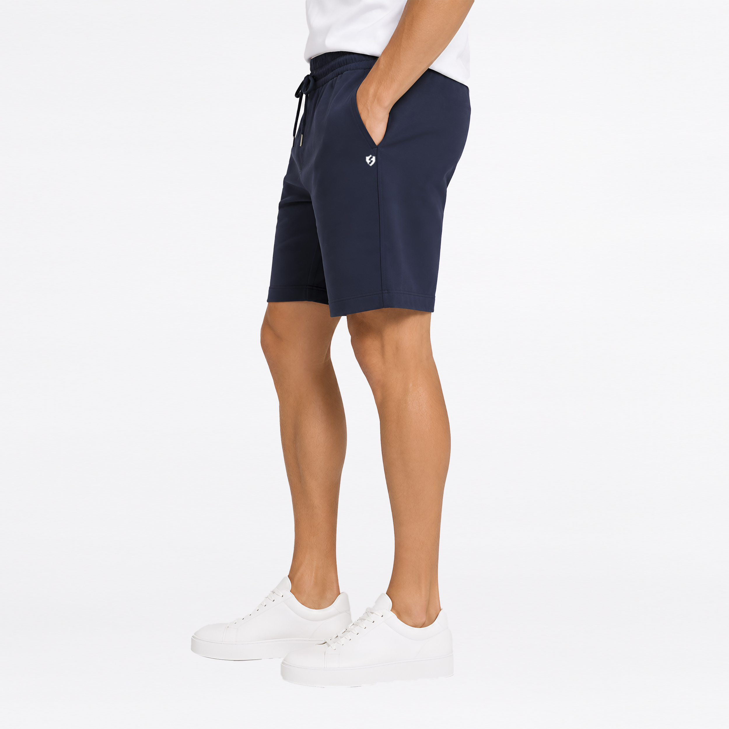 Men Cotton Regular Fit Shorts with Zipper Pocket & Drawstring Waist
