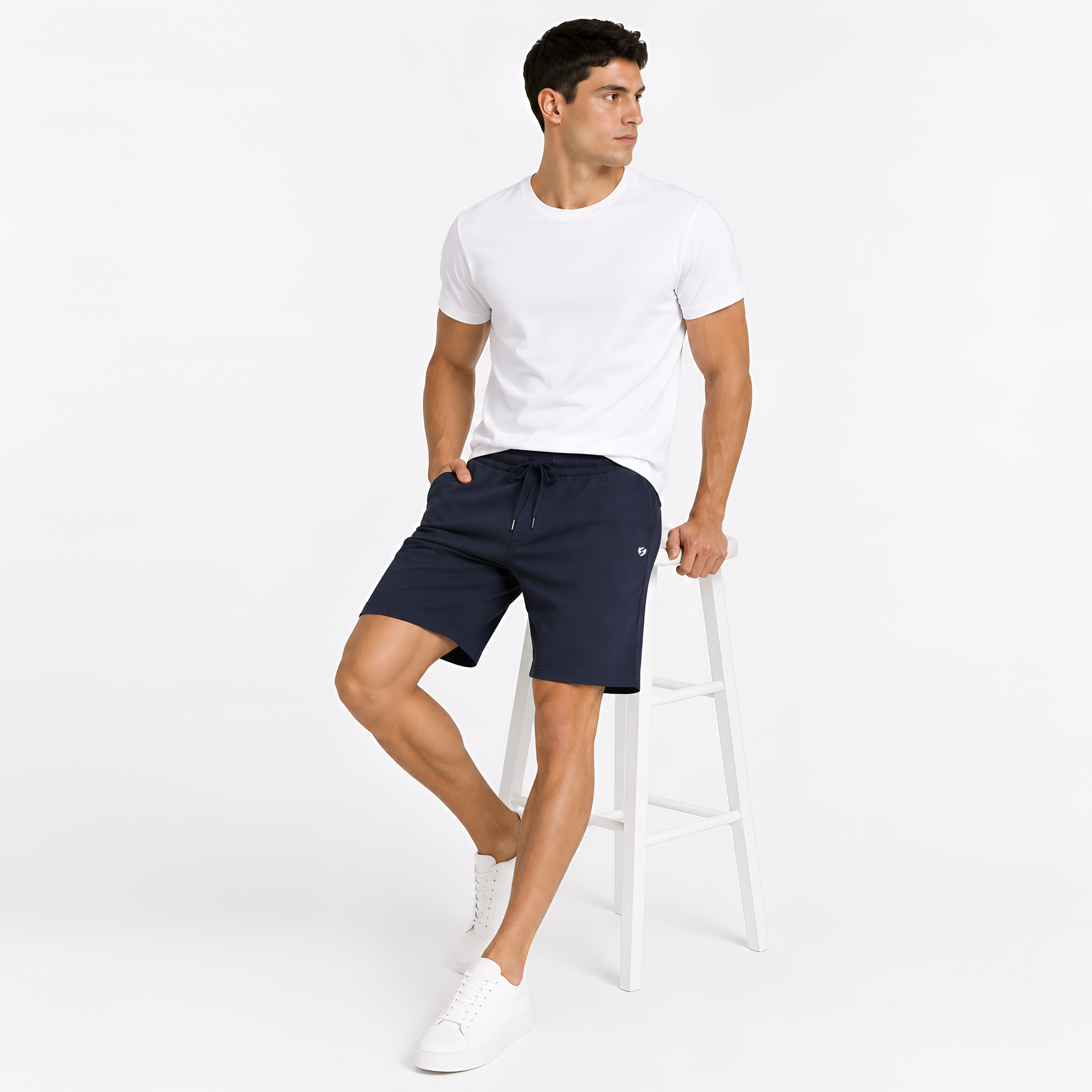 Men Cotton Regular Fit Shorts with Zipper Pocket & Drawstring Waist