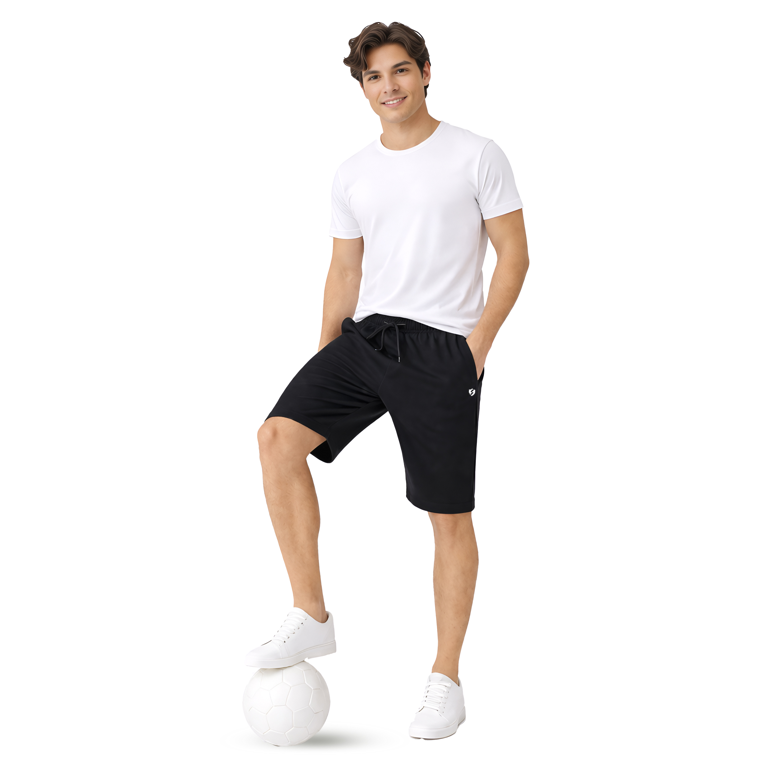 Men Cotton Regular Fit Shorts with Zipper Pocket & Drawstring Waist
