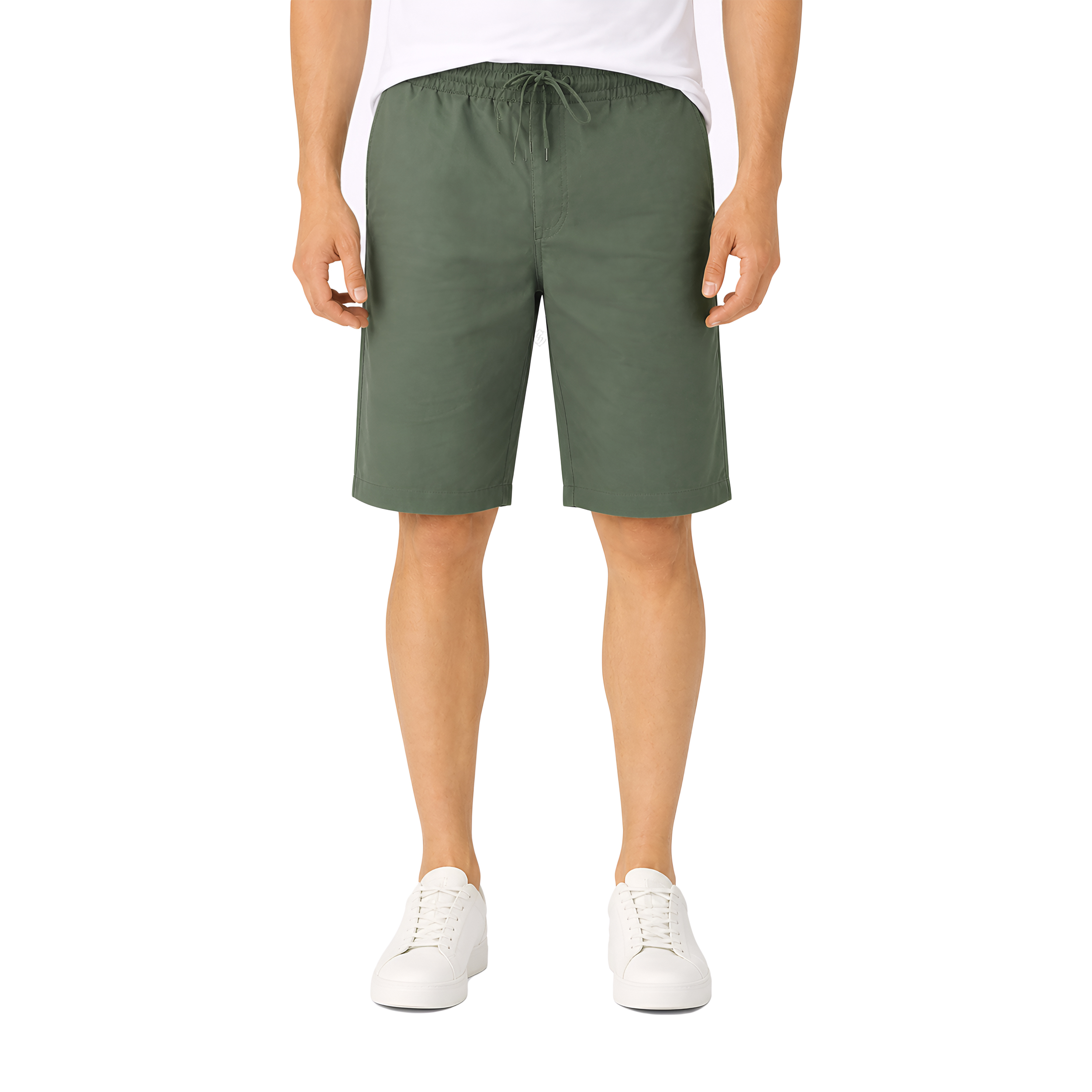 Men Cotton Regular Fit Shorts with Zipper Pocket & Drawstring Waist