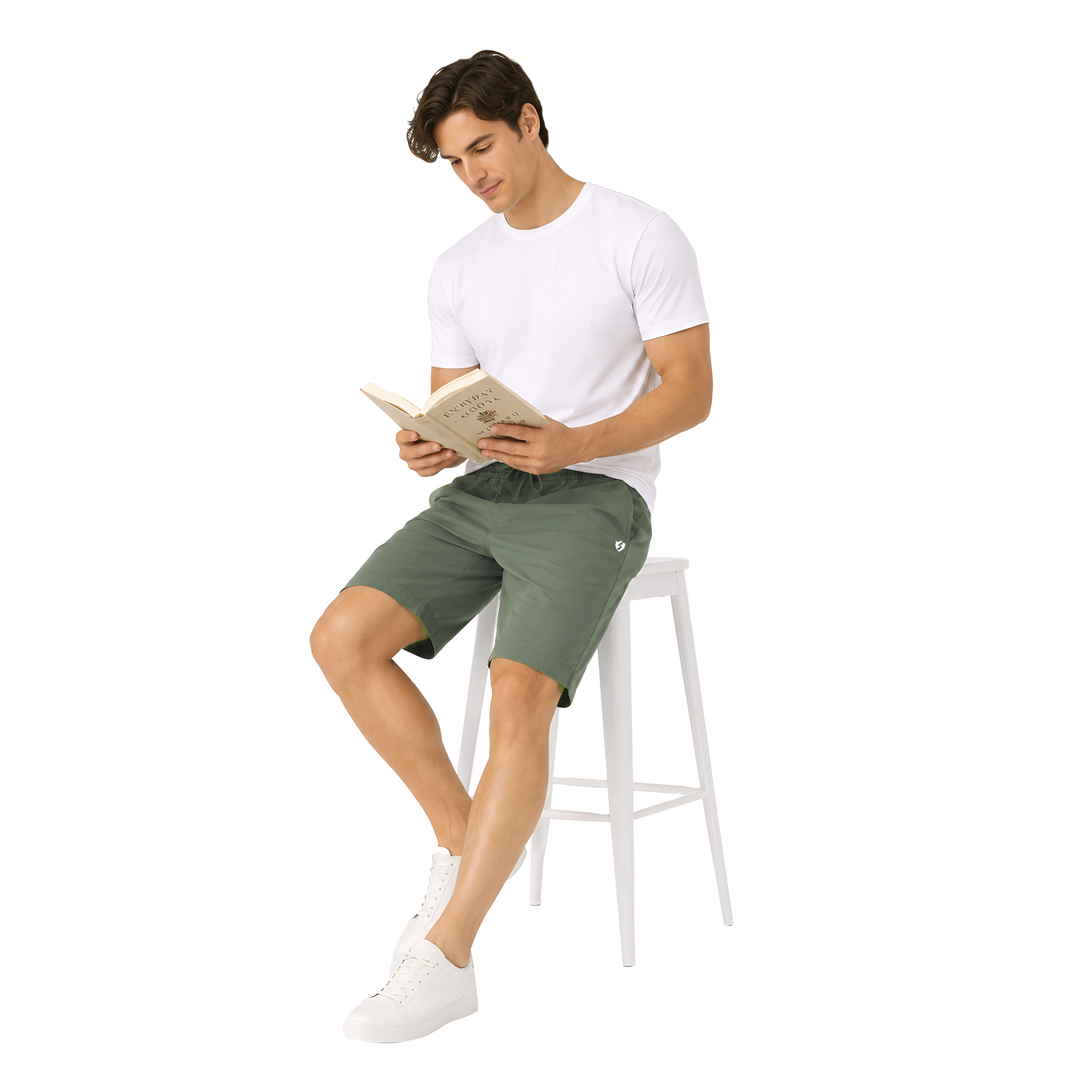 Men Cotton Regular Fit Shorts with Zipper Pocket & Drawstring Waist