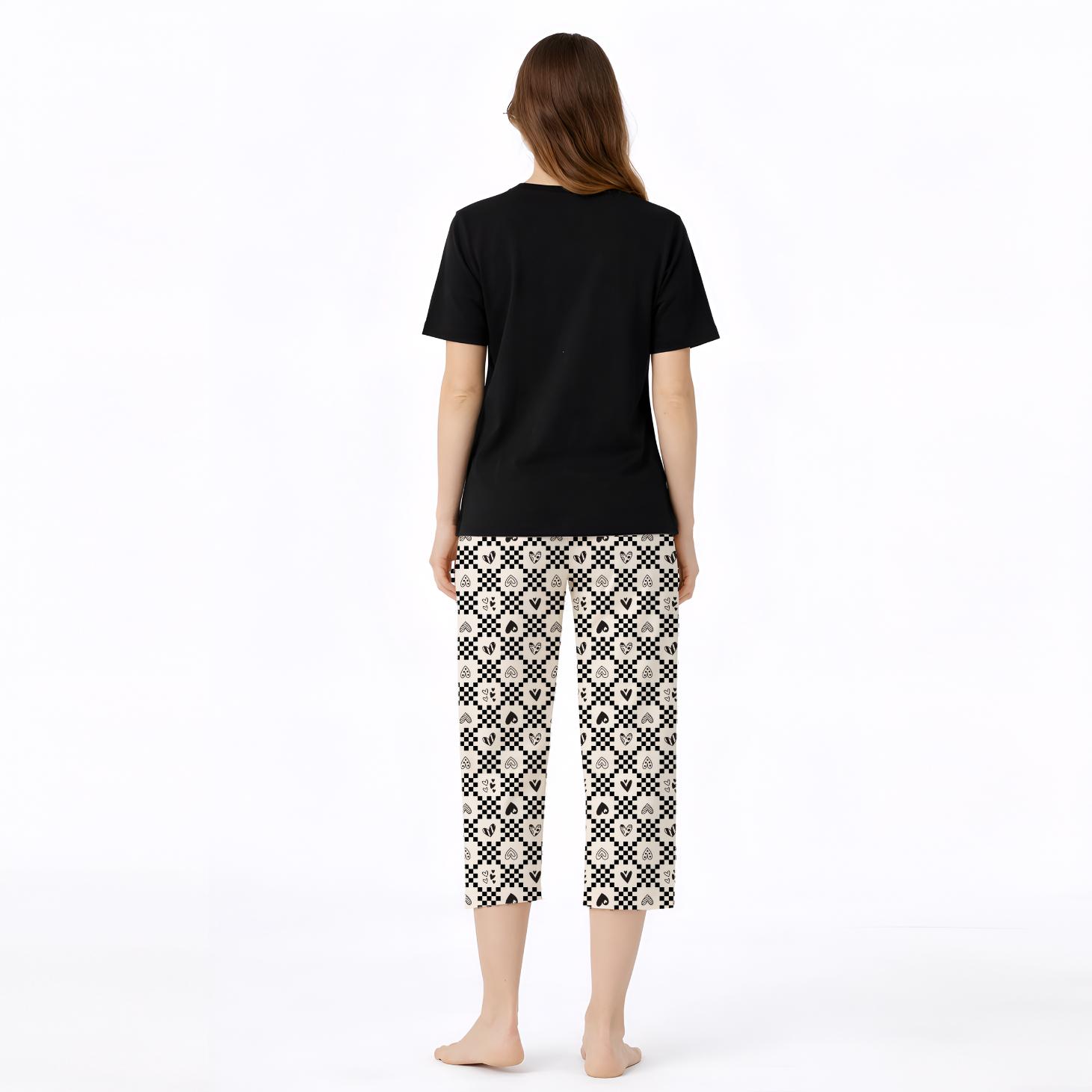 Women’s Printed Cotton Night Suit Set Soft Half Sleeve T-Shirt & Capri Pajama Nightwear Combo