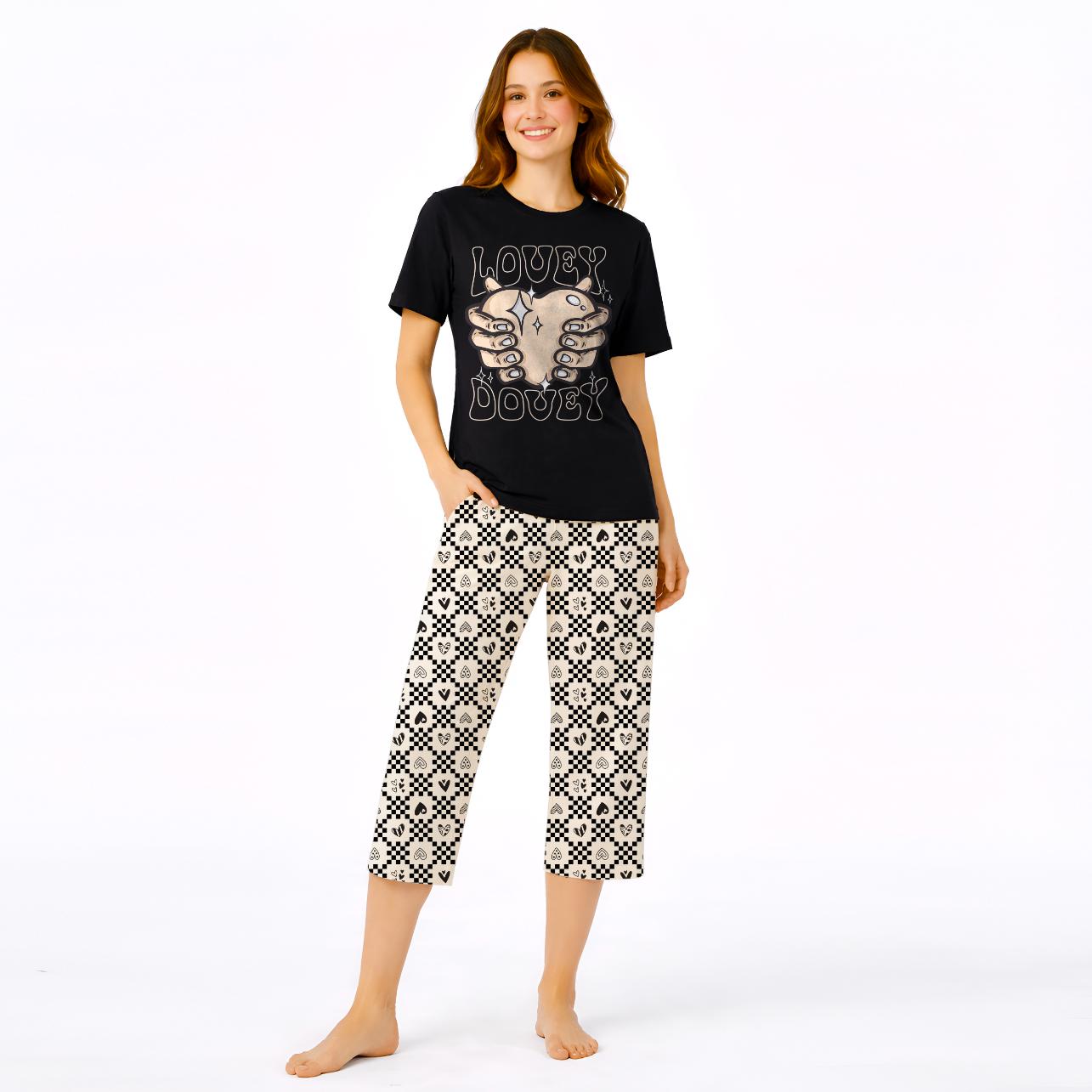 Women’s Printed Cotton Night Suit Set Soft Half Sleeve T-Shirt & Capri Pajama Nightwear Combo