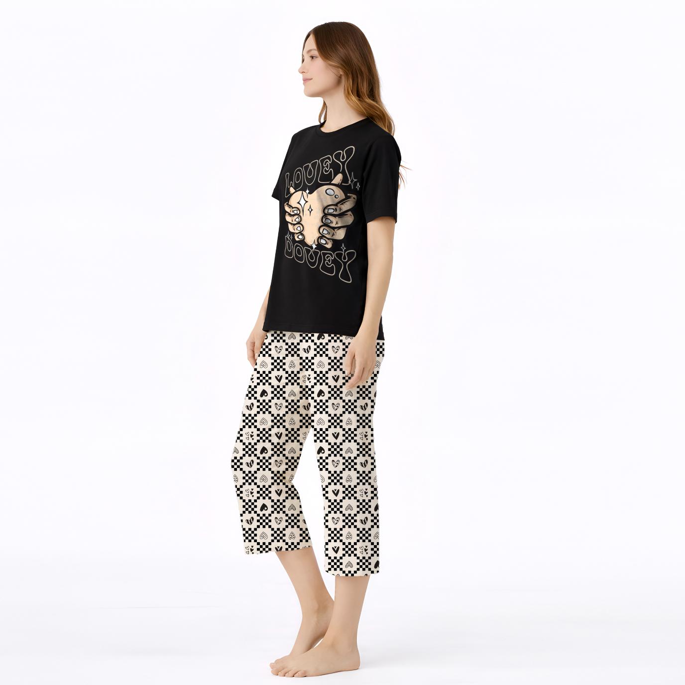 Women’s Printed Cotton Night Suit Set Soft Half Sleeve T-Shirt & Capri Pajama Nightwear Combo
