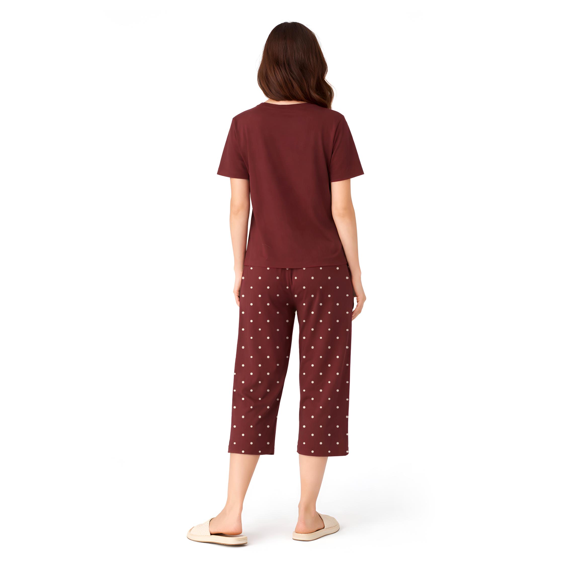 Women’s Printed Cotton Night Suit Set Soft Half Sleeve T-Shirt & Capri Pajama Nightwear Combo