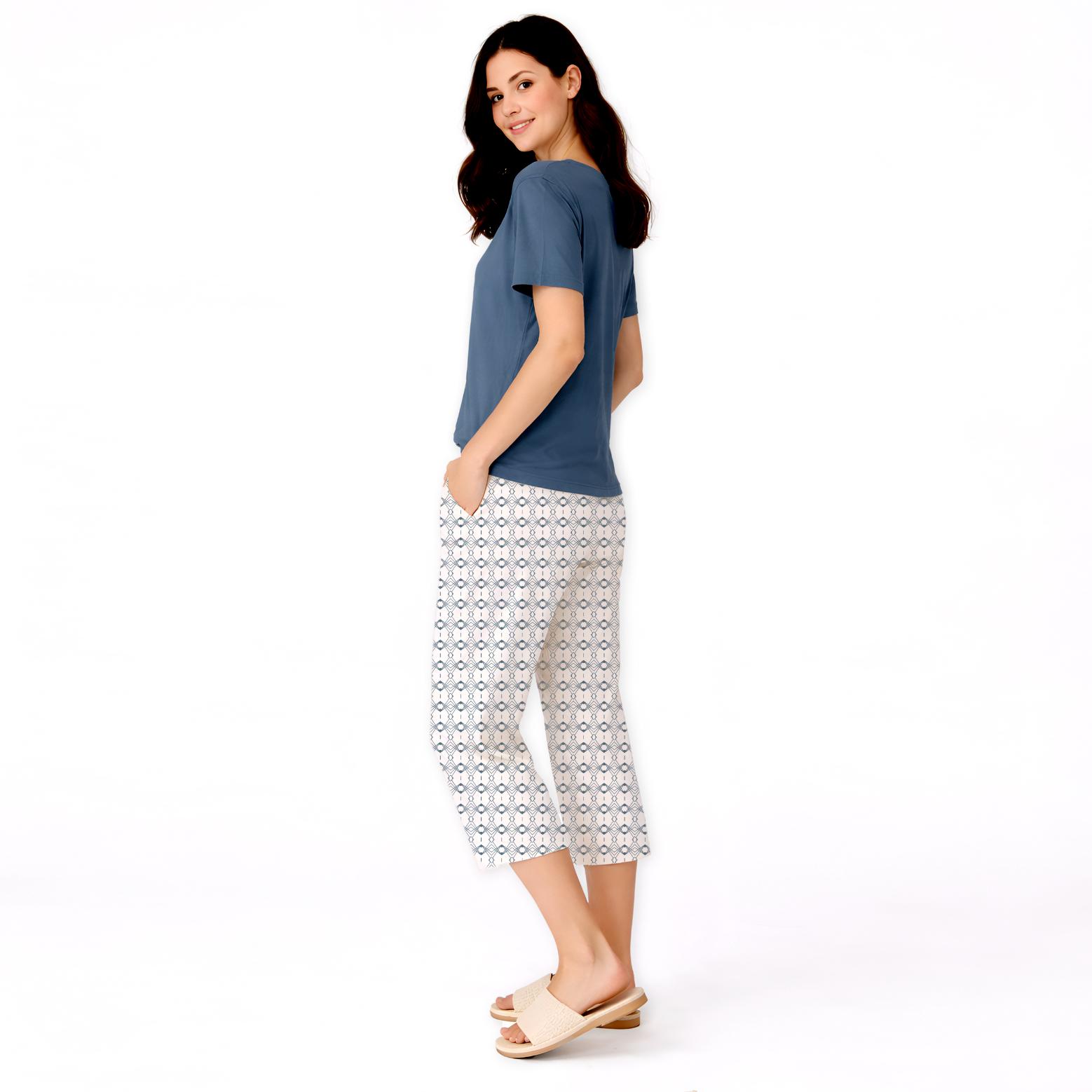 Women’s Printed Cotton Night Suit Set Soft Half Sleeve T-Shirt & Capri Pajama Nightwear Combo