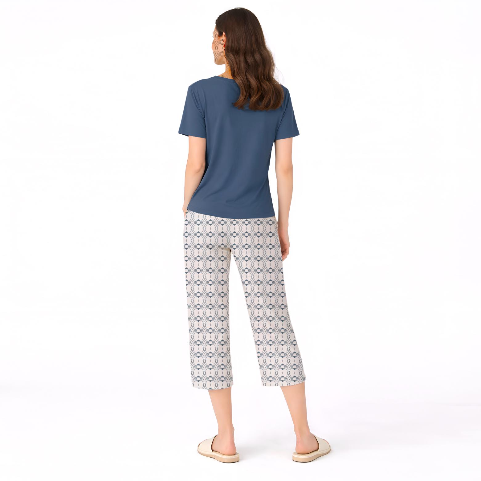 Women’s Printed Cotton Night Suit Set Soft Half Sleeve T-Shirt & Capri Pajama Nightwear Combo
