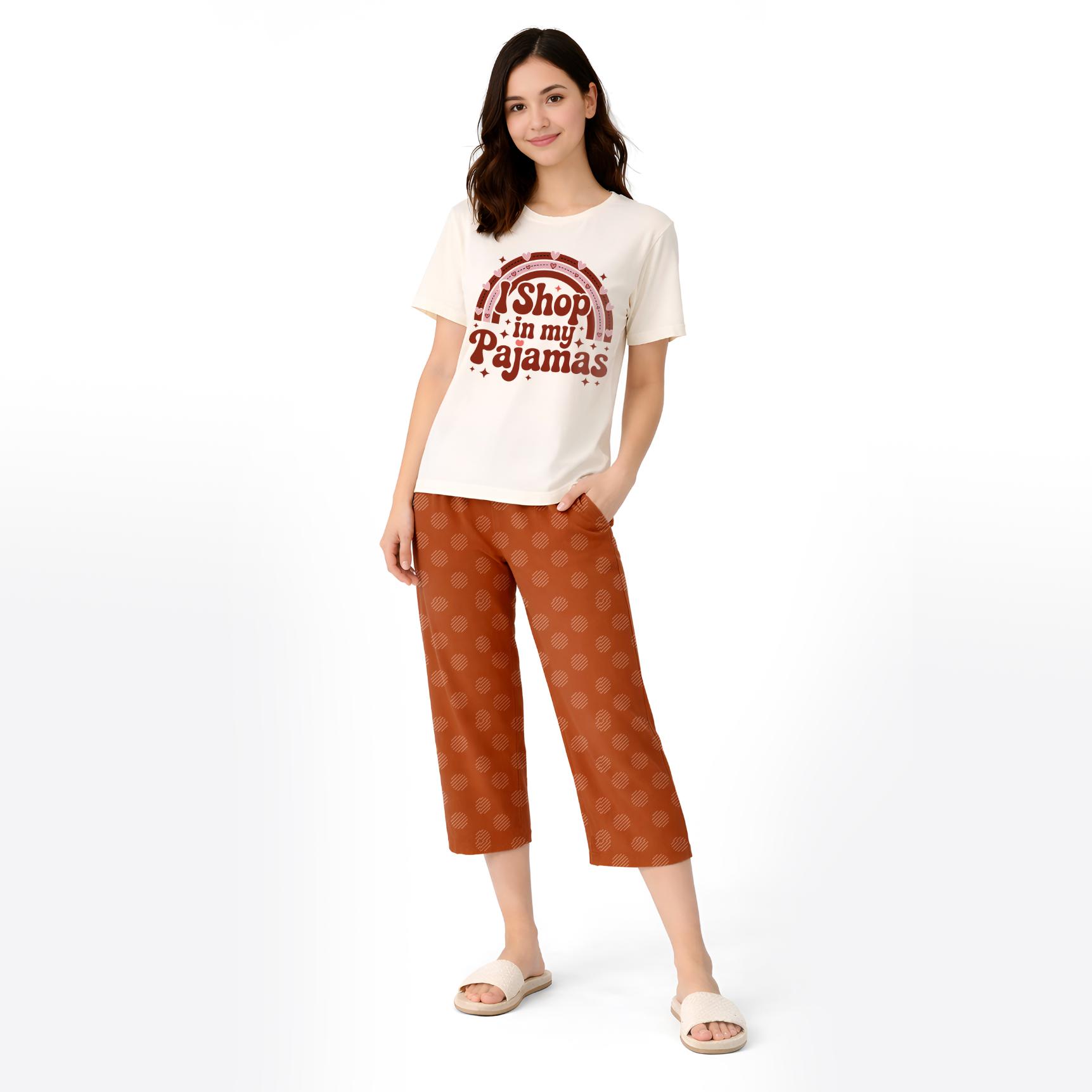 Women’s Printed Cotton Night Suit Set Soft Half Sleeve T-Shirt & Capri Pajama Nightwear Combo