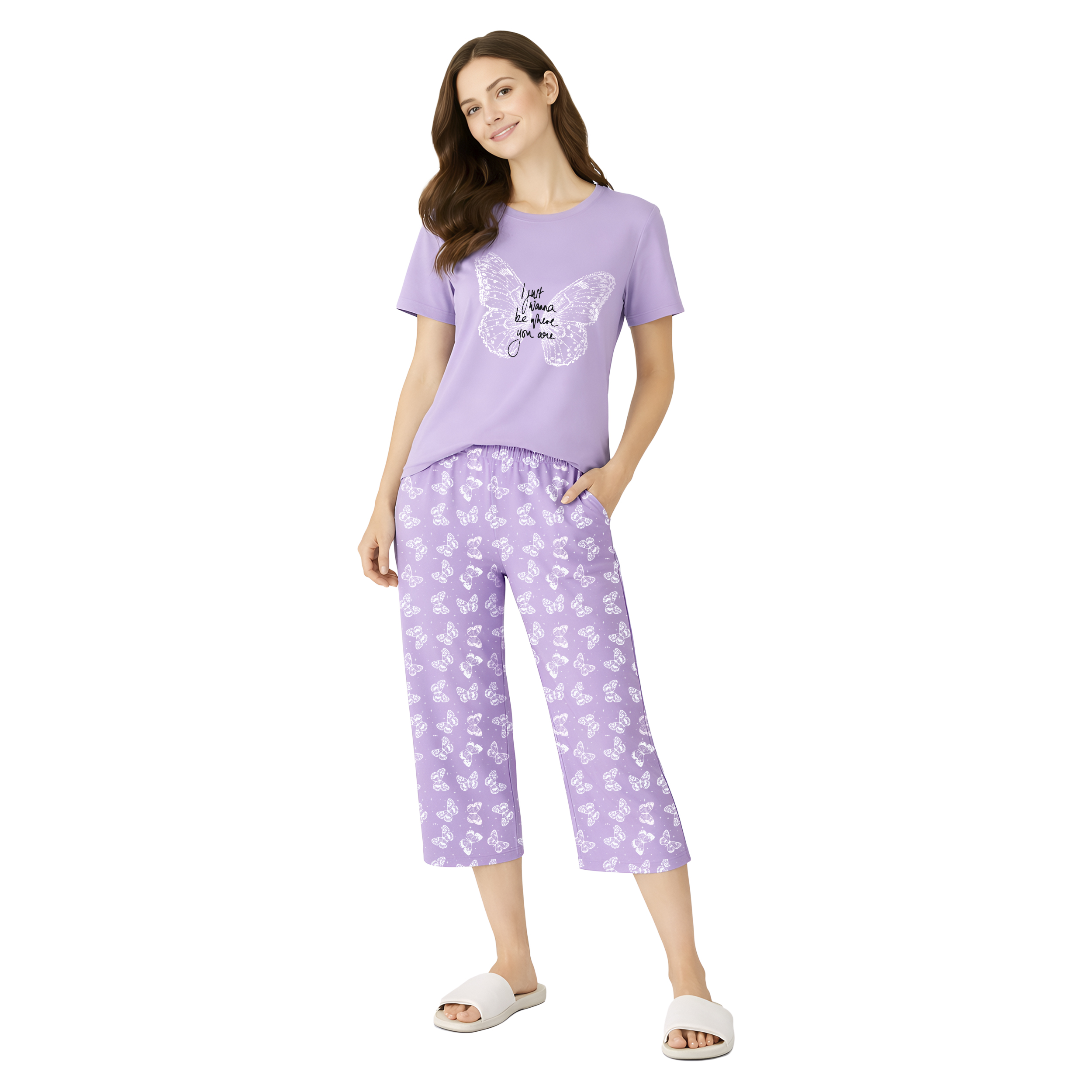 Women’s Printed Cotton Night Suit Set Soft Half Sleeve T-Shirt & Capri Pajama Nightwear Combo