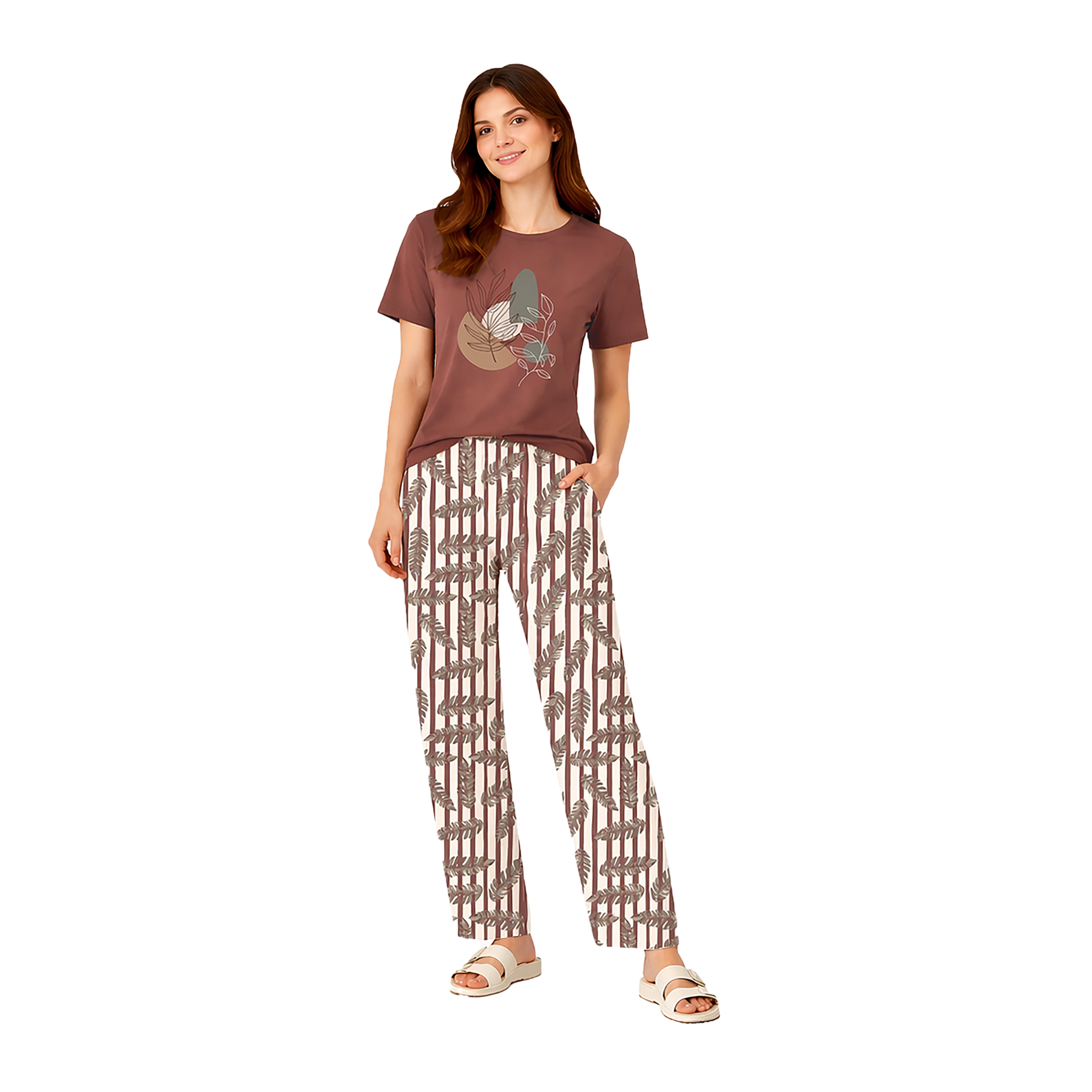 Women Printed Nightwear Set | Soft Cotton Blend T-shirt & Pyjama Set | Relaxed Fit Sleepwear
