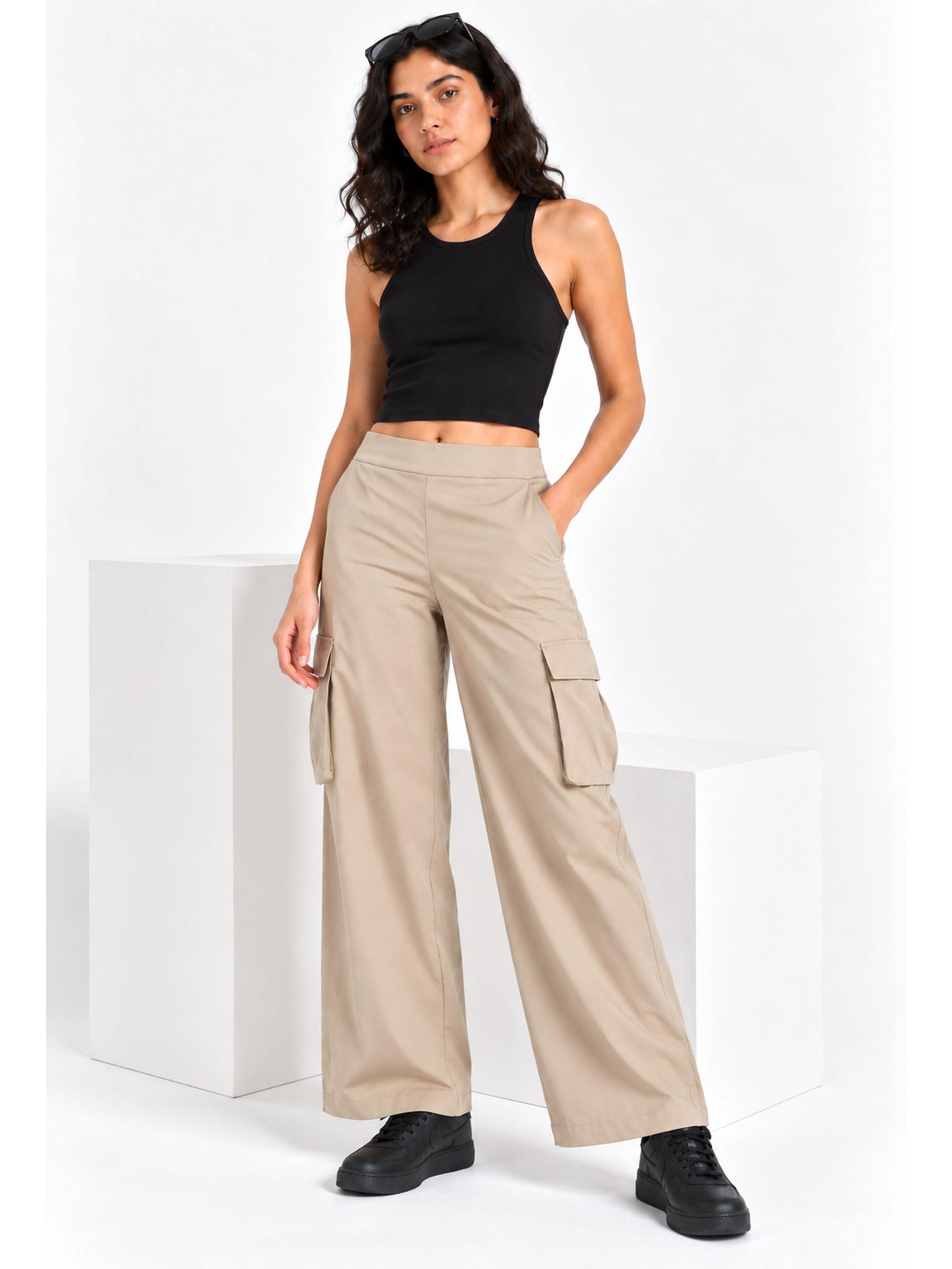 Super Combed Cotton Oversized Cargo Utility Pants With Inner Drawstrings