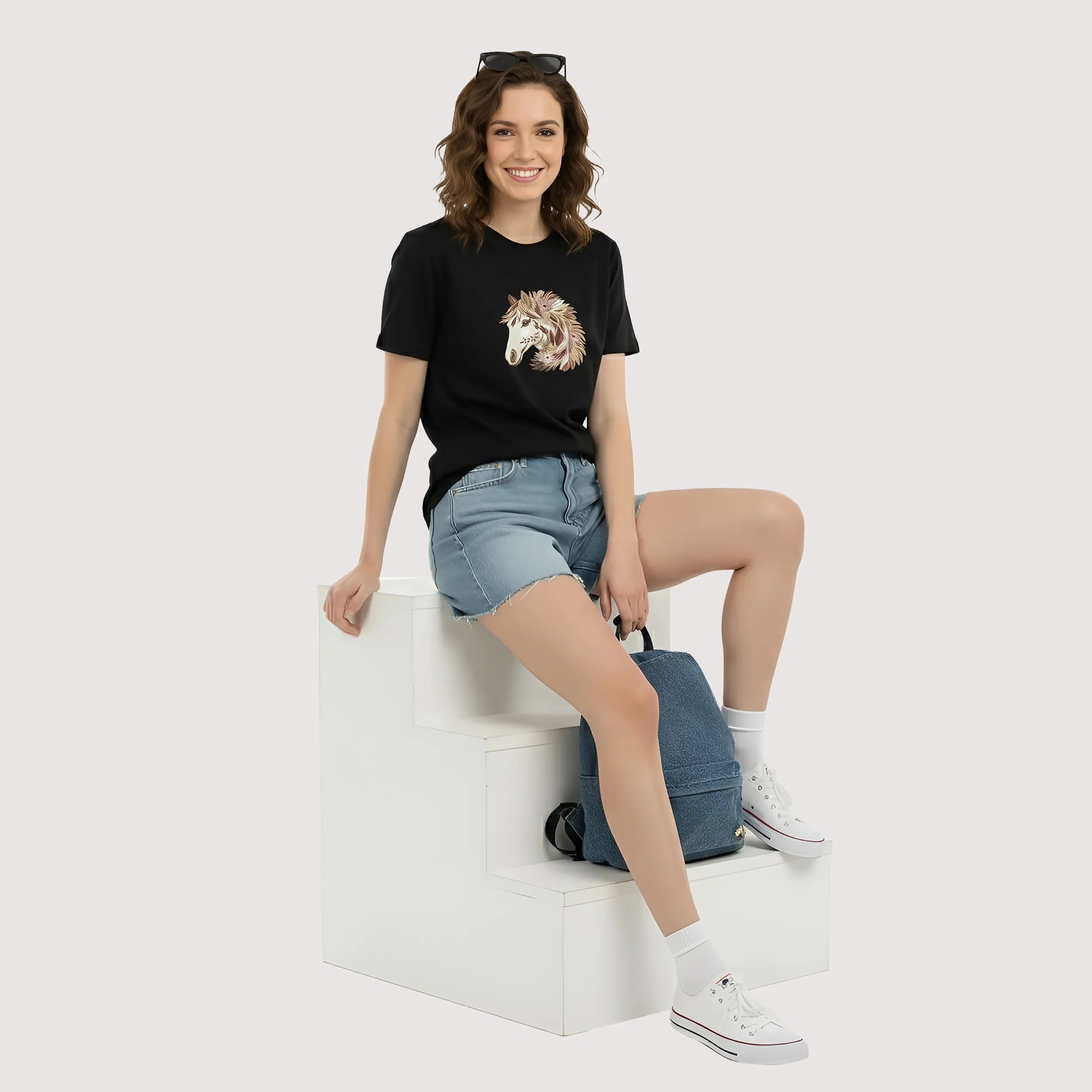 Women Unicorn Embroidery Patch Box Fit T-Shirt