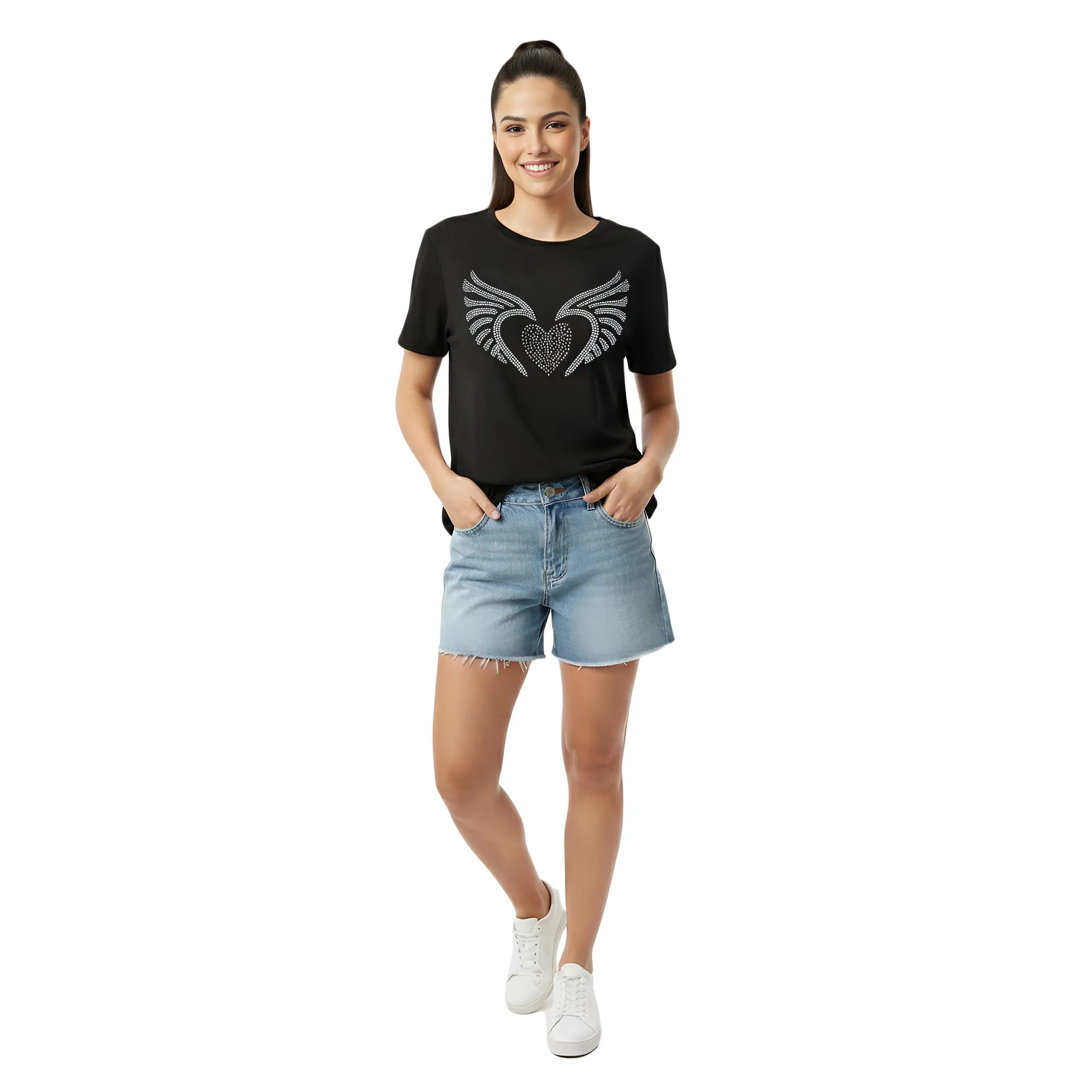 Women Wings Stone Work Box Fit T-Shirt