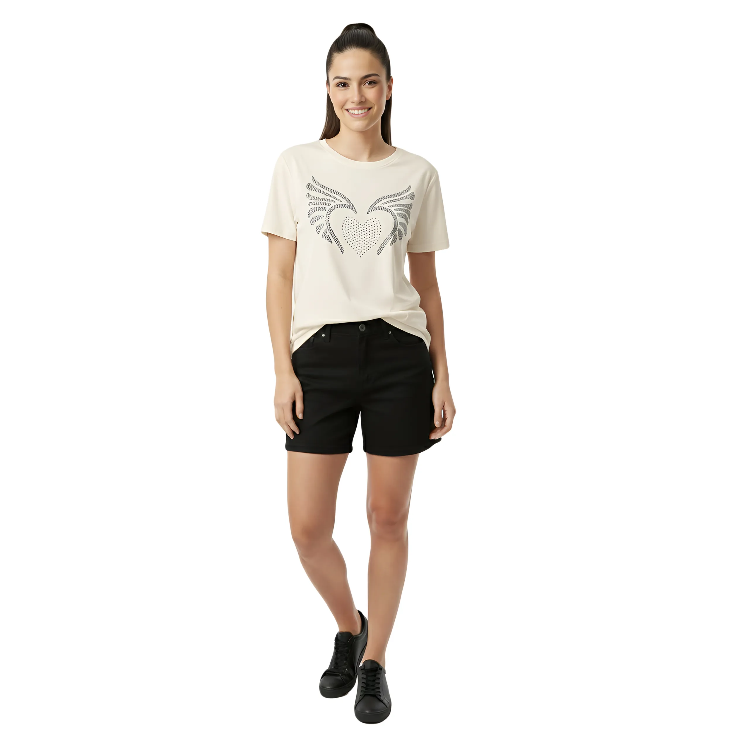 Women Wings Stone Work Box Fit T-Shirt