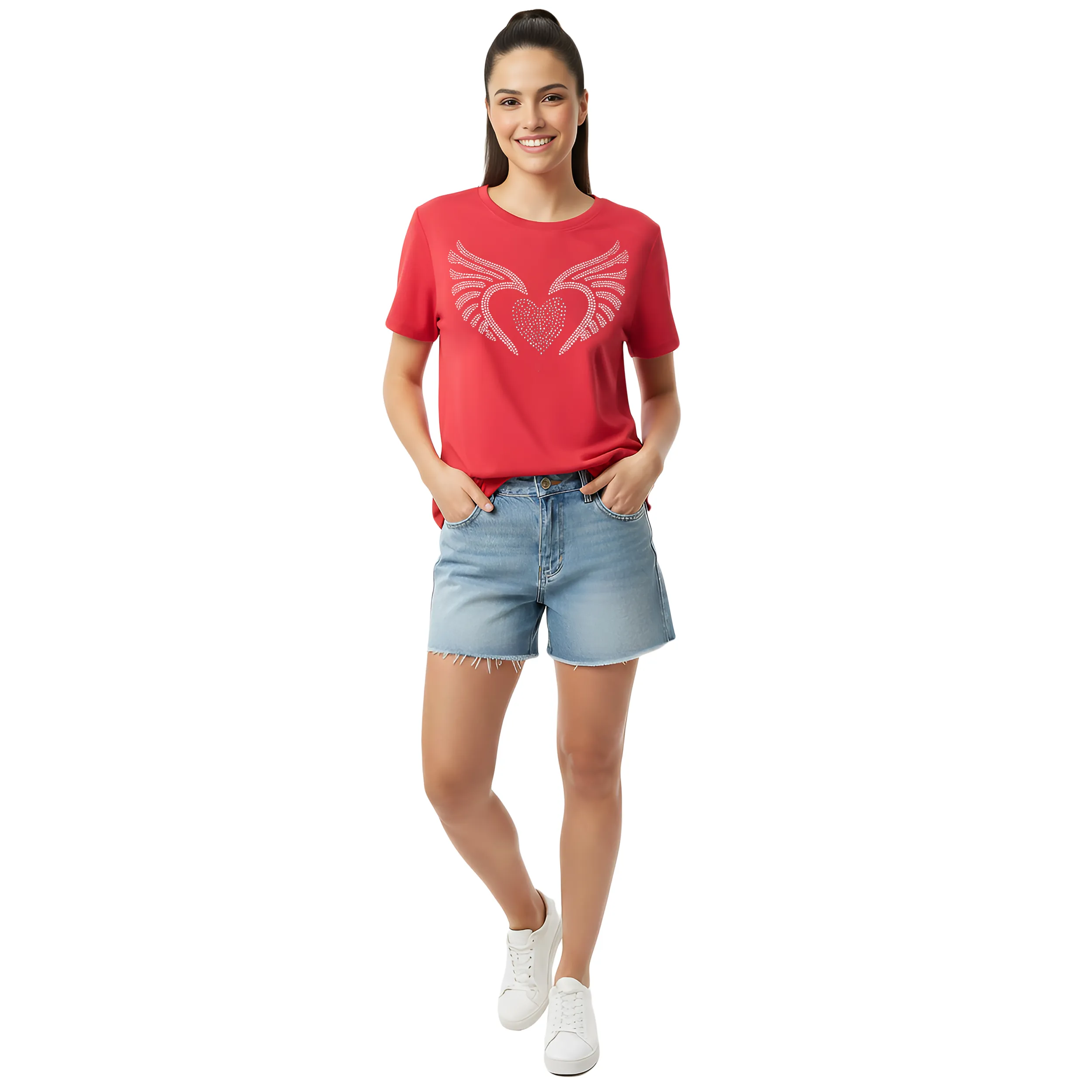 Women Wings Stone Work Box Fit T-Shirt